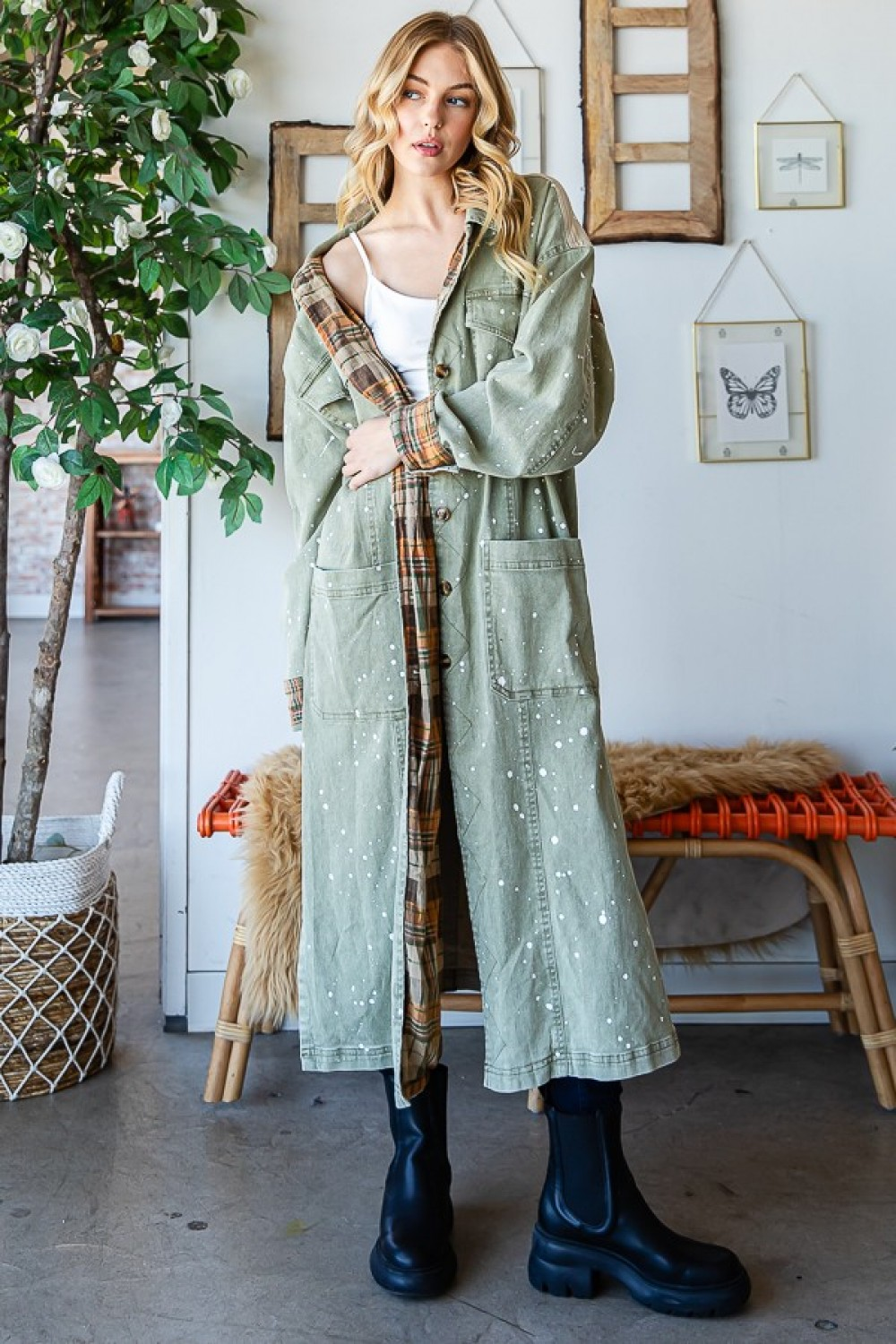 Oli & Hali Misty Morning Fog Mineral Washed Long Jacket - Buttercup Lynne Boutique