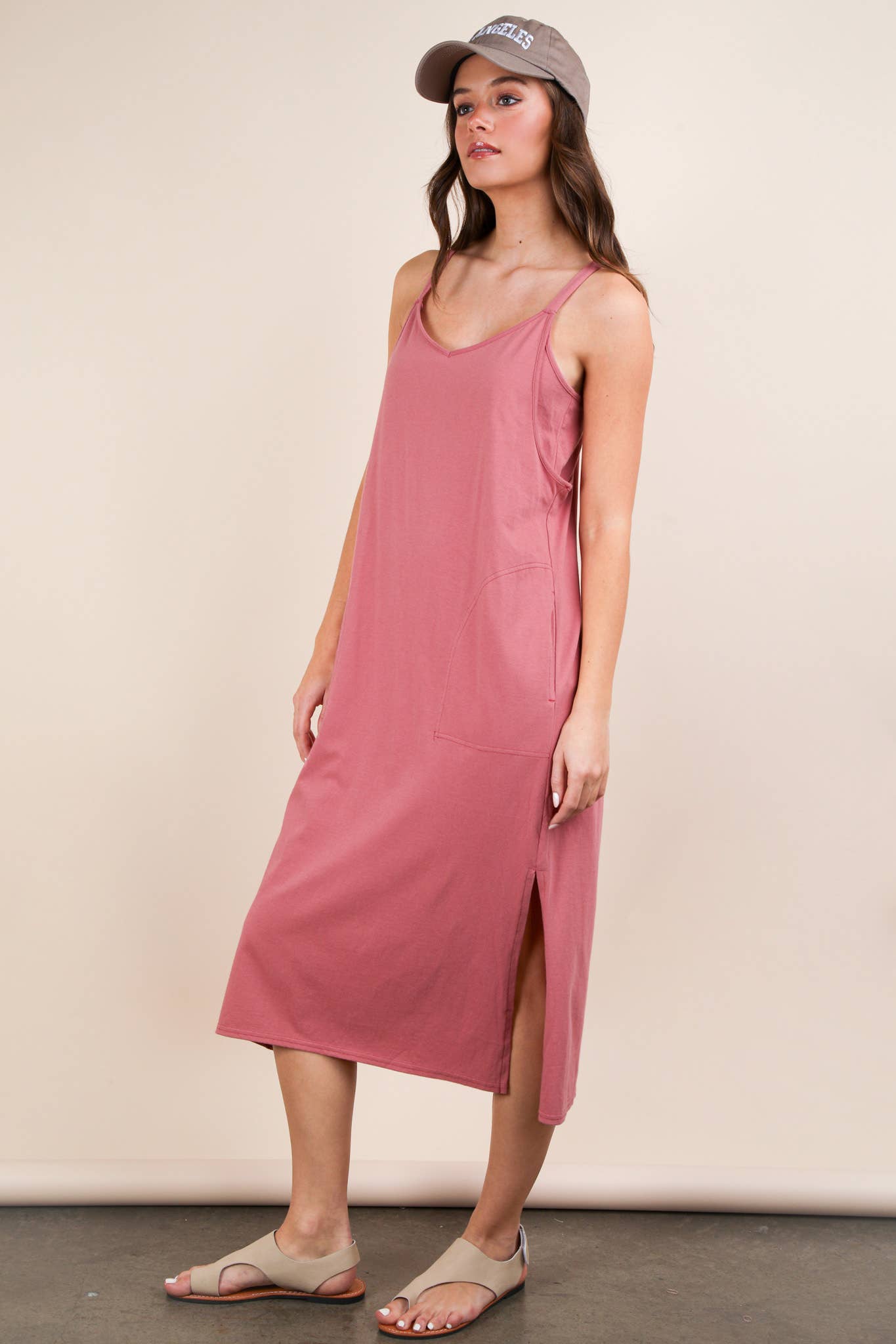 ND31605-V-Neck Sleeveless Casual Comfy Midi Dress - Buttercup Lynne Boutique