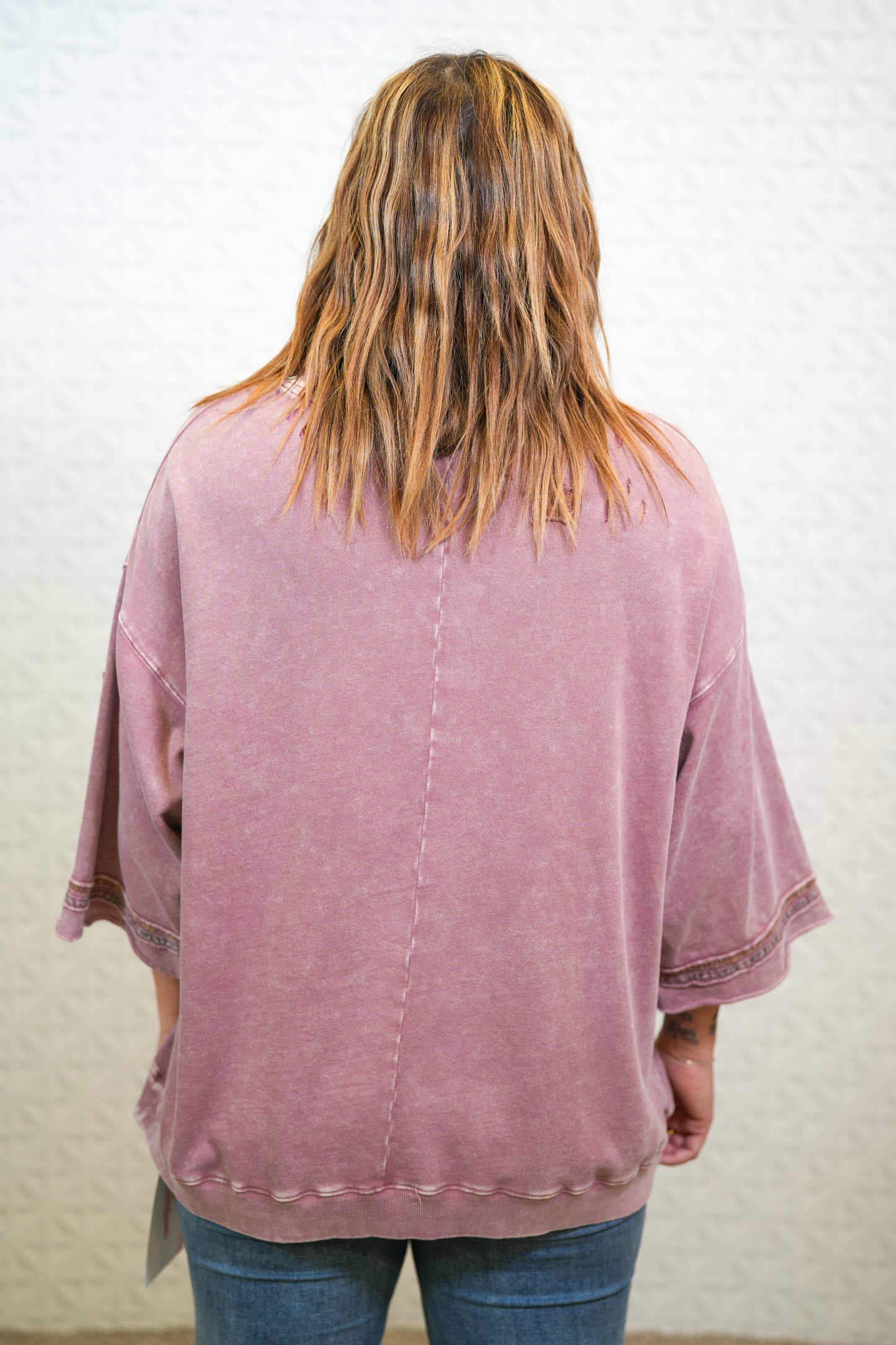 Star Patch Work Distressed Top - Faded Plum - Buttercup Lynne Boutique
