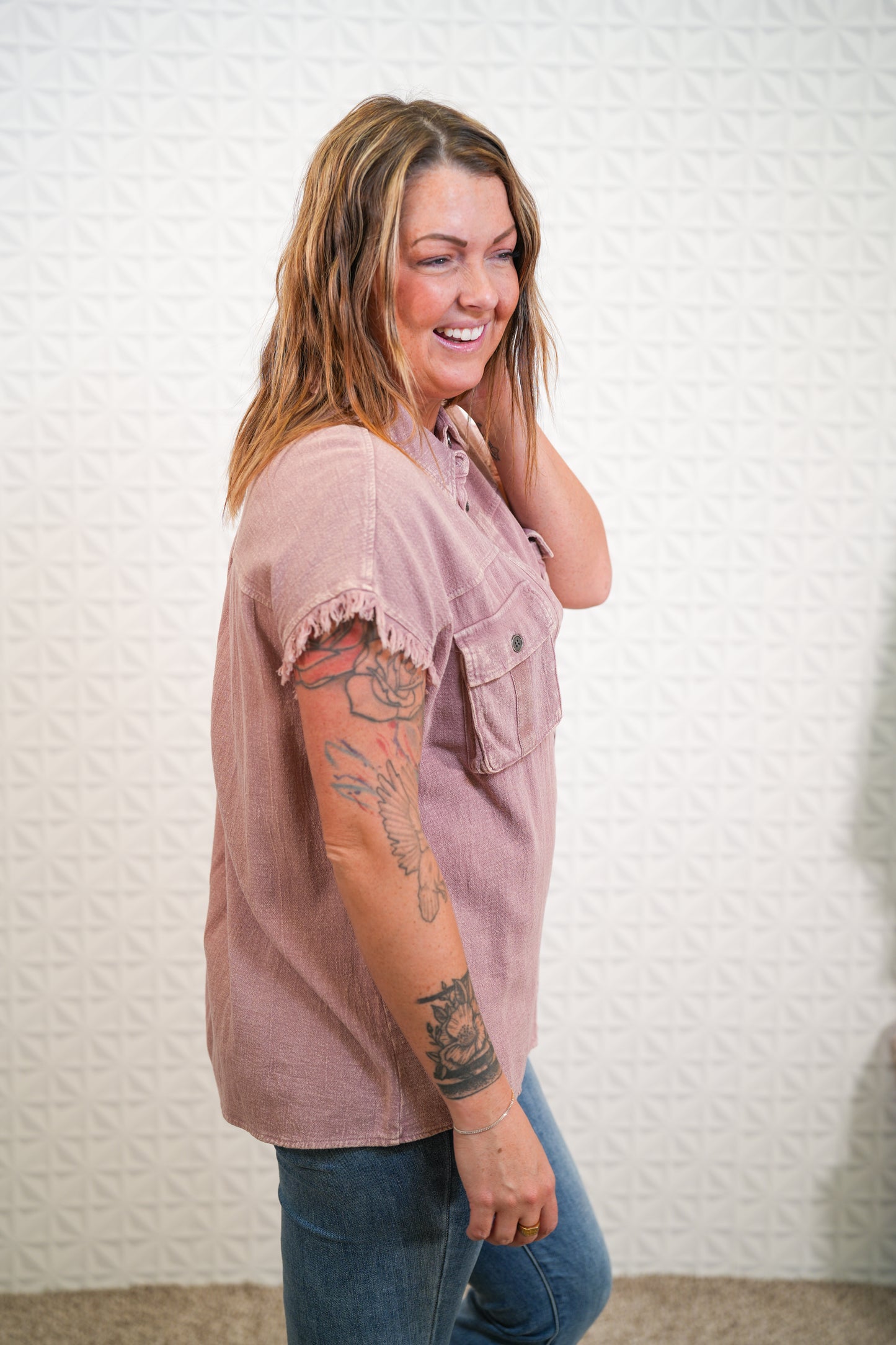 Raw Edge Cap Sleeve Mineral Washed Top - Buttercup Lynne Boutique