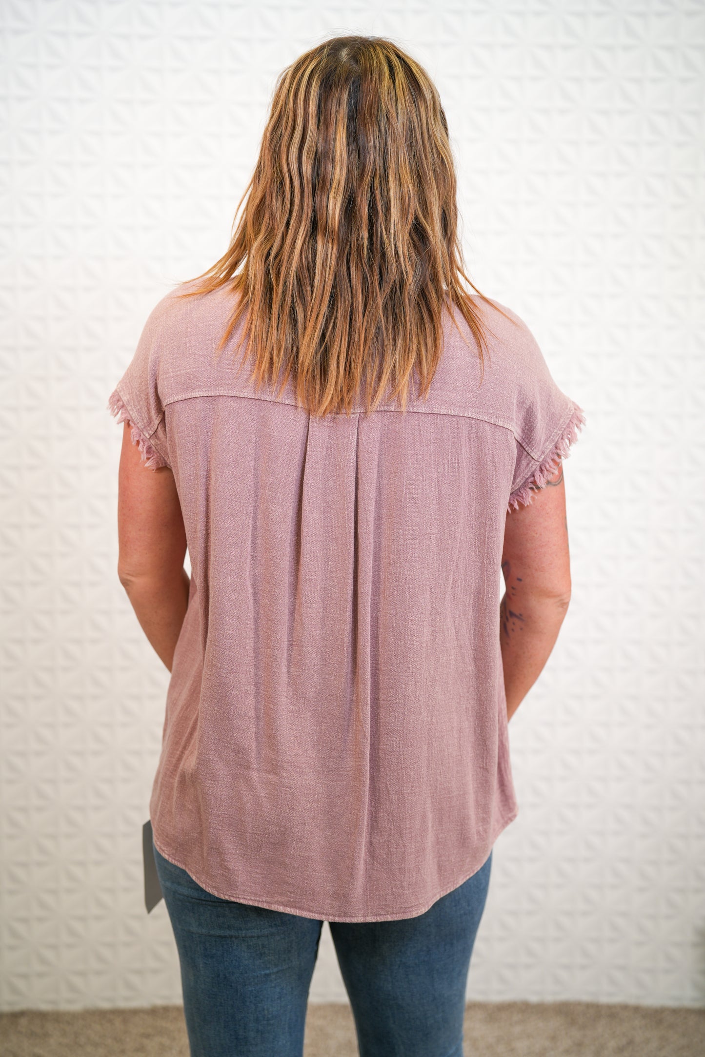 Raw Edge Cap Sleeve Mineral Washed Top - Buttercup Lynne Boutique