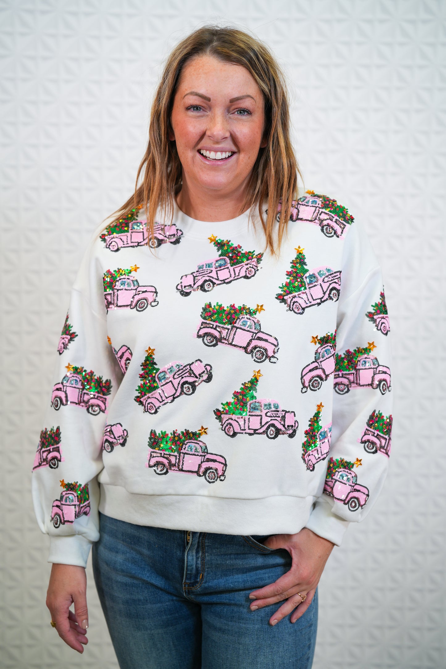Pink Truck Homestyle Christmas Sweatshirt - Buttercup Lynne Boutique