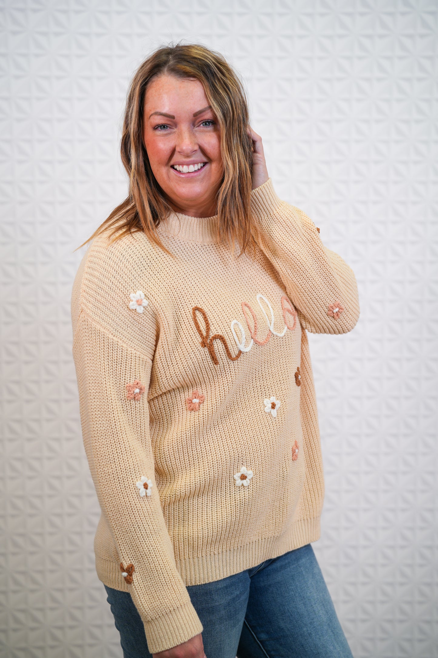Hello Blossom Flower Embroidery Sweater - Buttercup Lynne Boutique