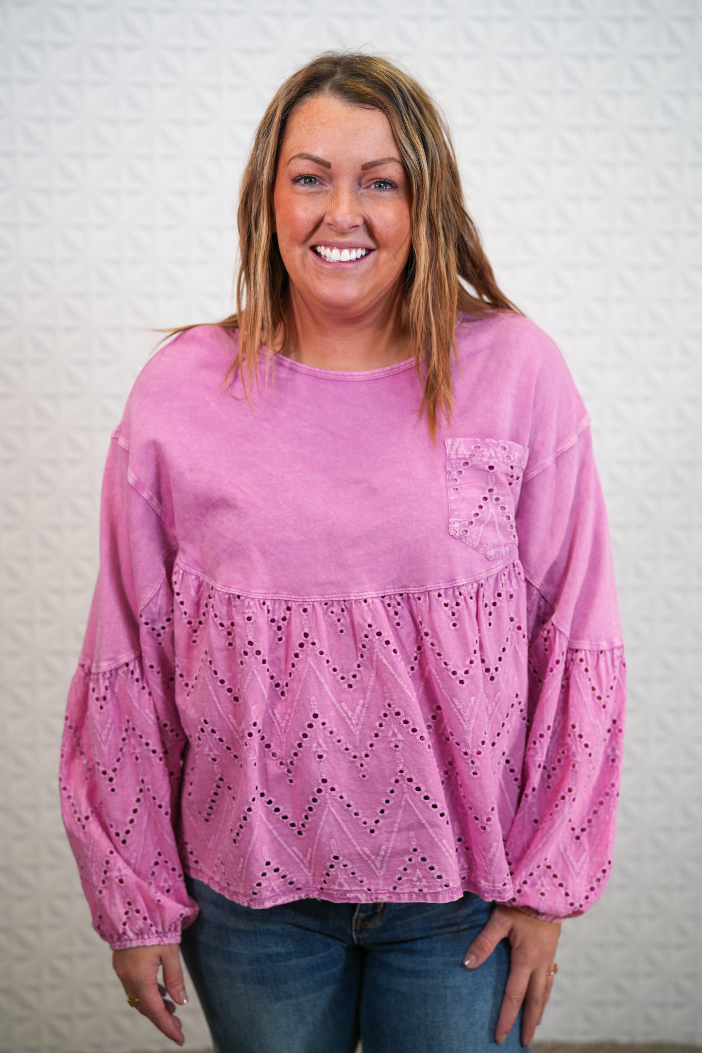 Eyelet Lace Babydoll Tunic - Khaki and Malibu Pink - Buttercup Lynne Boutique