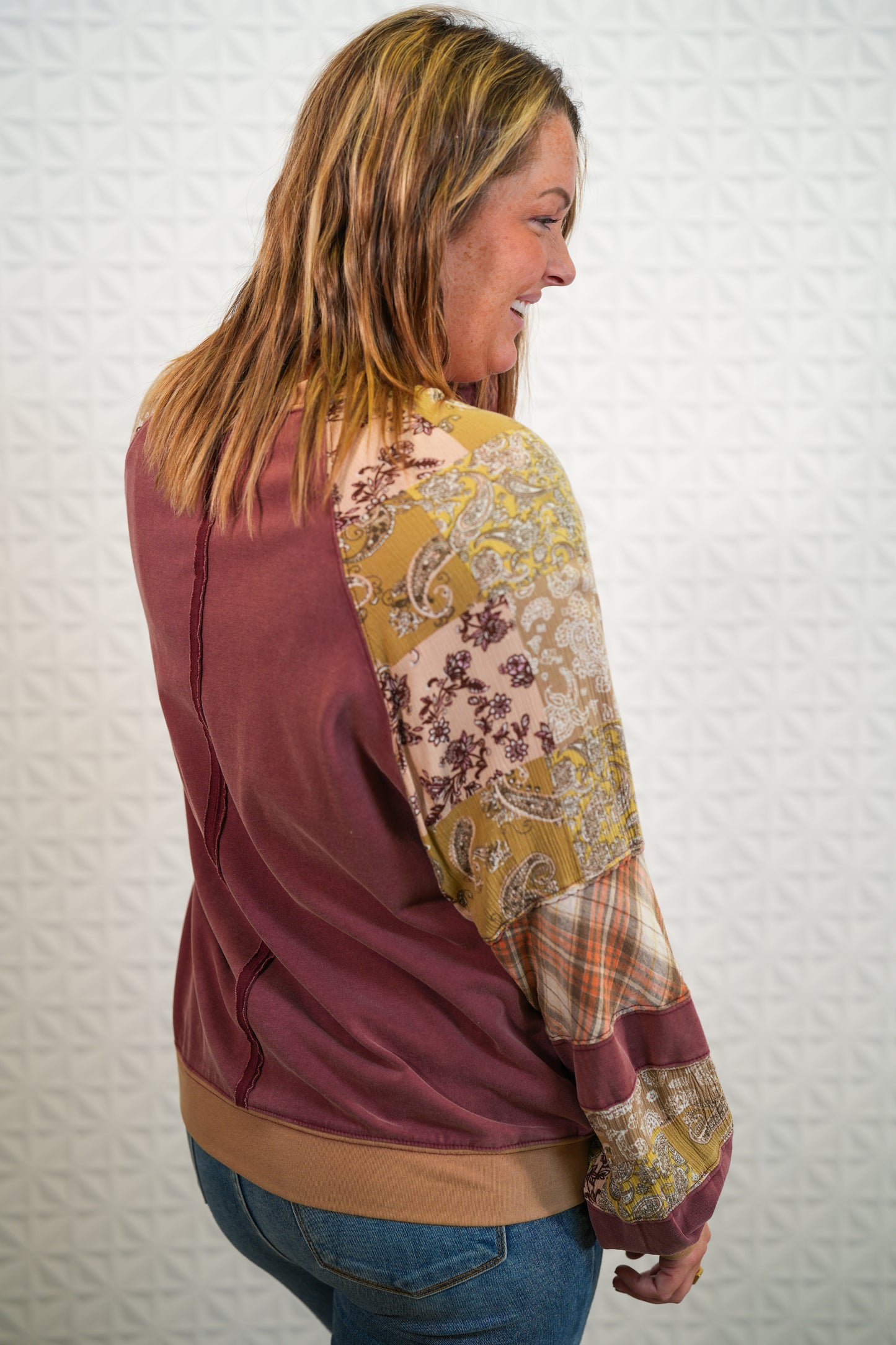 That Feeling Print Mix Top - Buttercup Lynne Boutique
