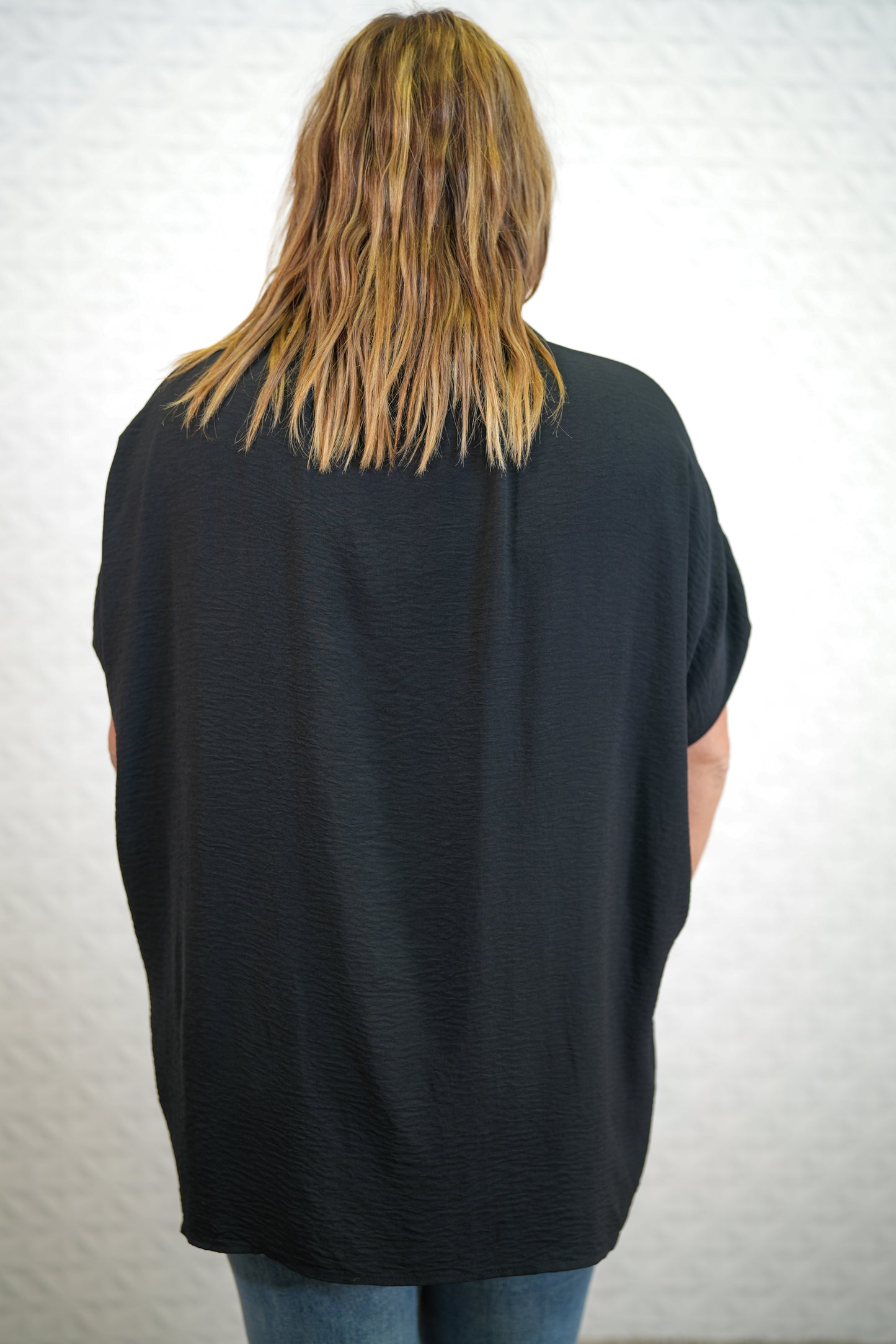 Oversized Hi-Low Button Down Top - Black - Buttercup Lynne Boutique