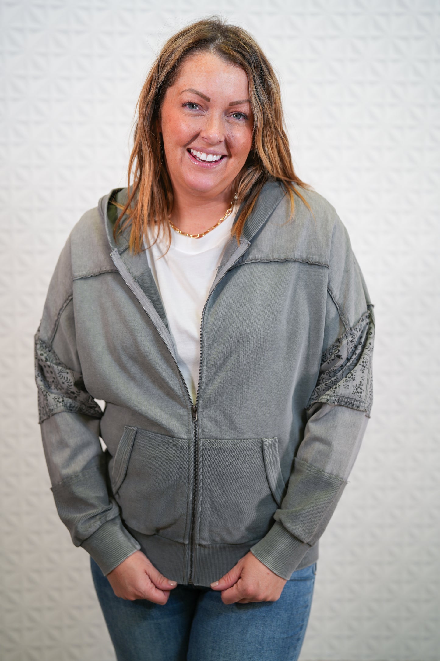 Mineral Washed Terry Zippered Hoodie - Buttercup Lynne Boutique