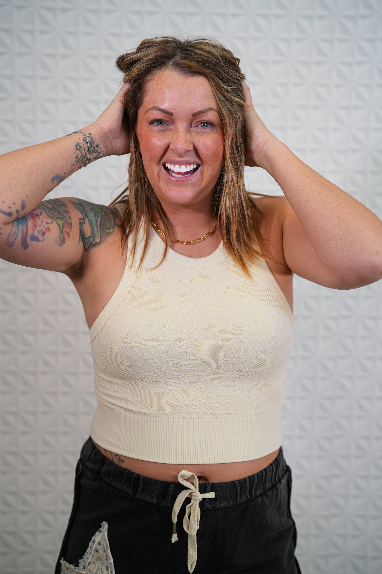 Lace High Neck Crop Top - Buttercup Lynne Boutique
