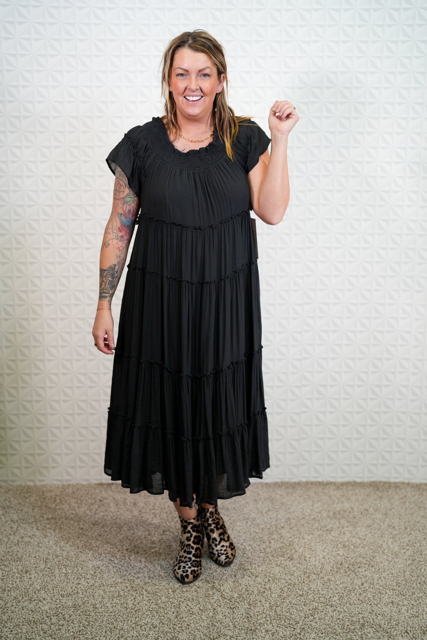Smocked Tiered Midi Dress - Plus - Buttercup Lynne Boutique