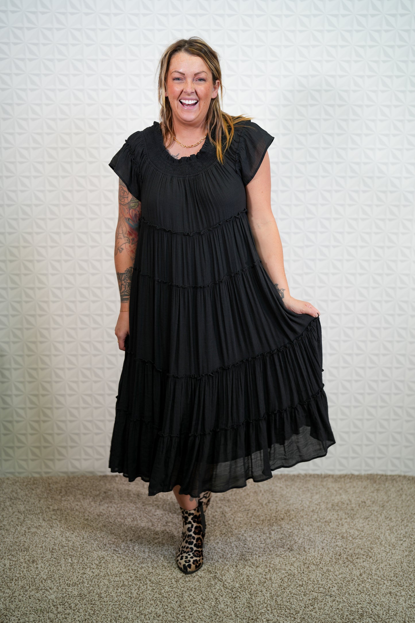 Smocked Tiered Midi Dress - Plus - Buttercup Lynne Boutique