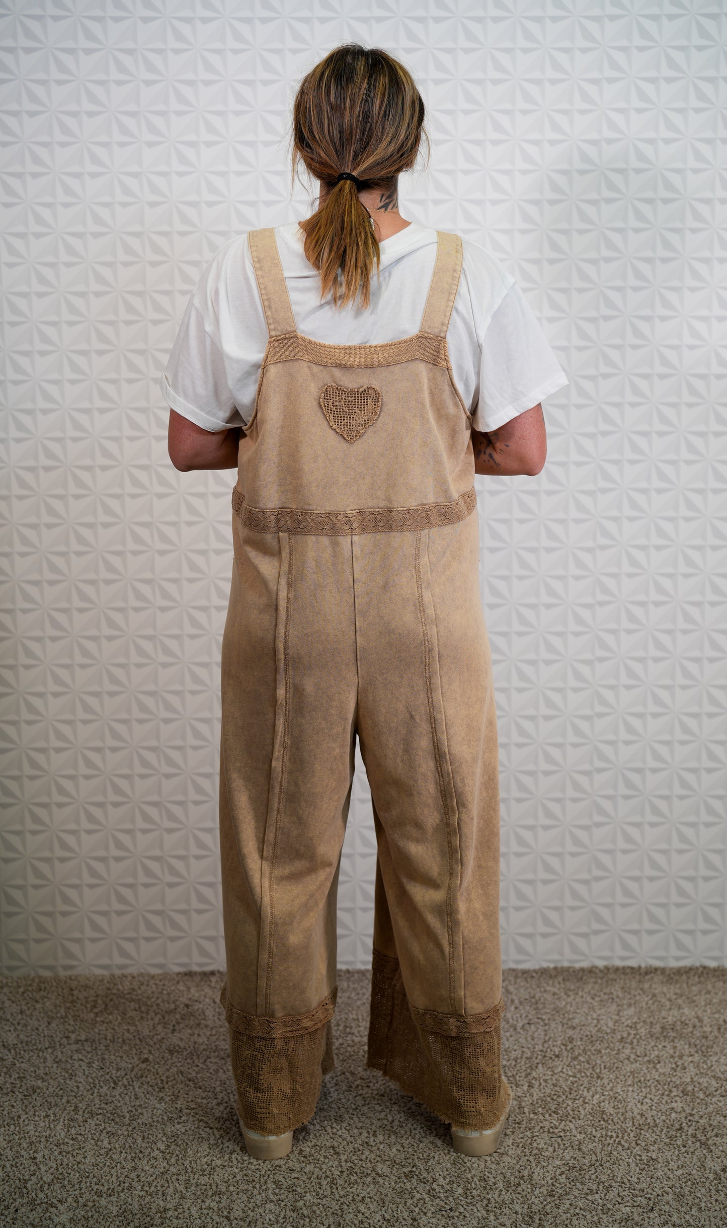 Next Move Washed Lace Hem Jumpsuit Overalls - Buttercup Lynne Boutique