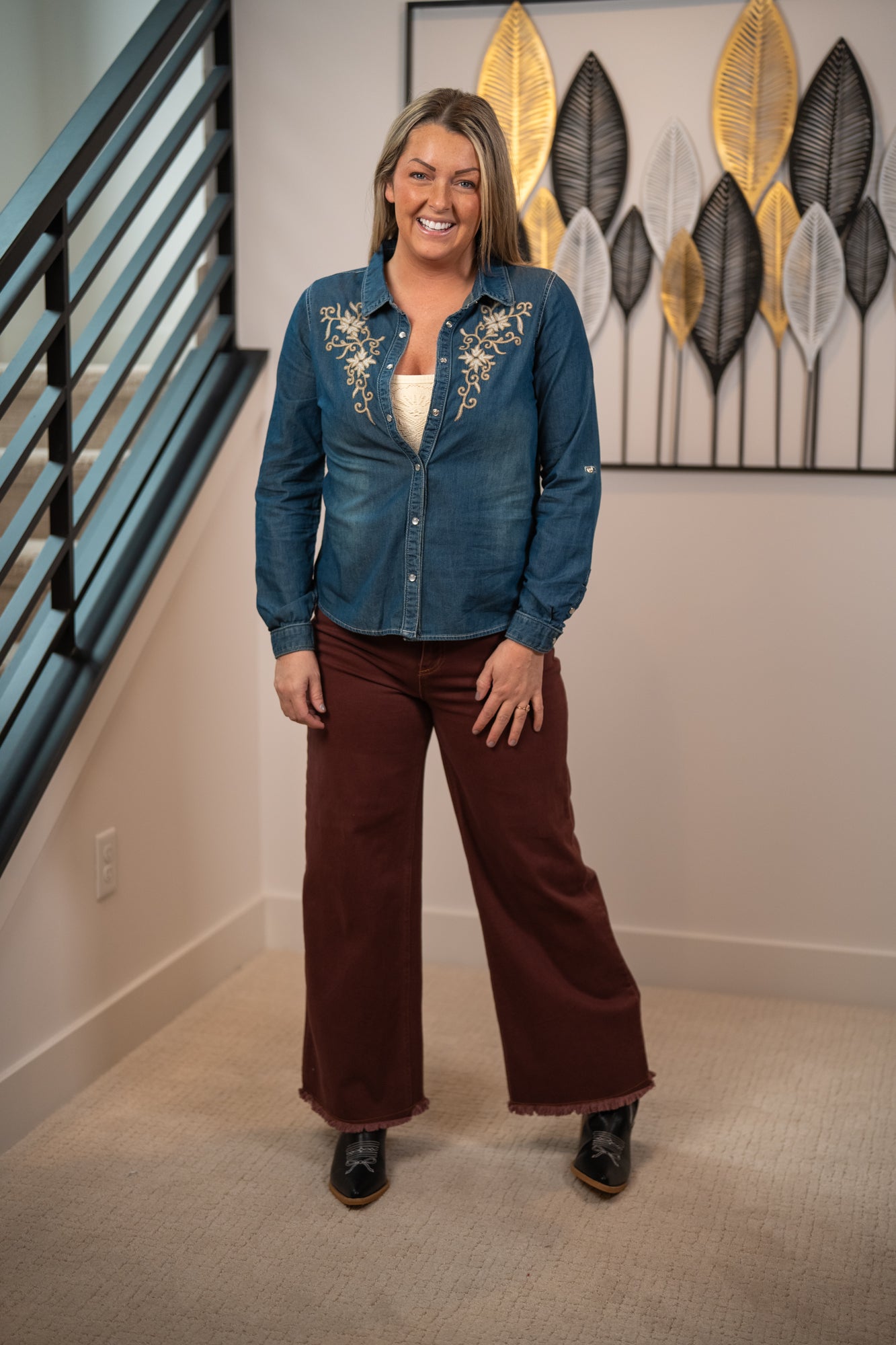 Lovestitch - Embroidered Denim Top