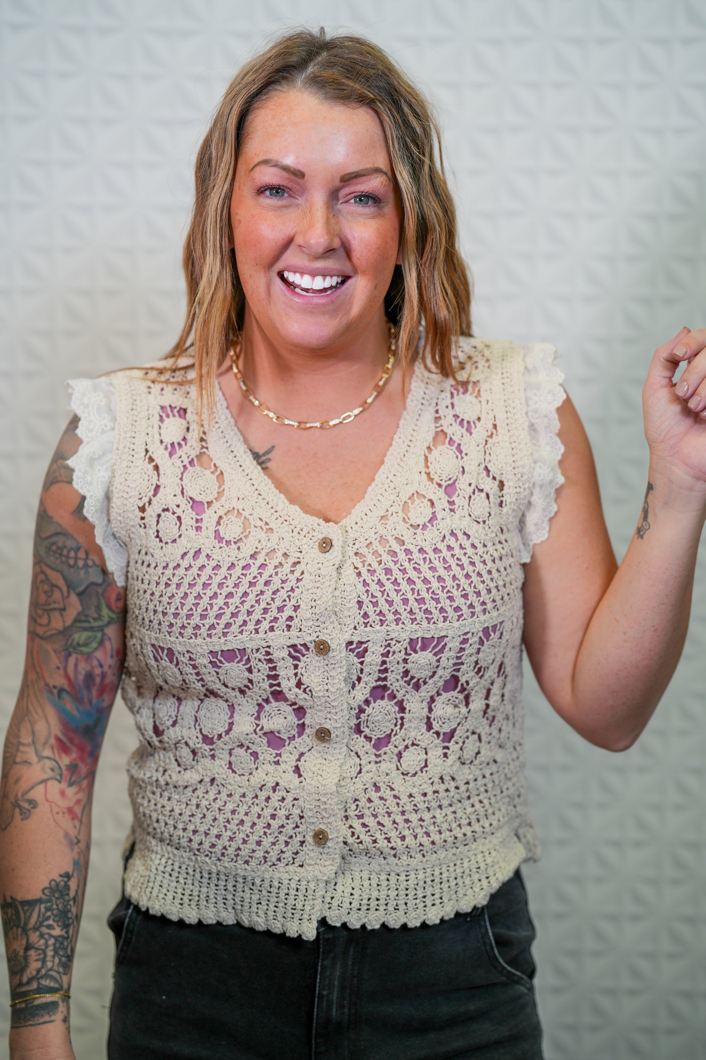 Sweet Dreams Ruffle Crochet Top - Buttercup Lynne Boutique