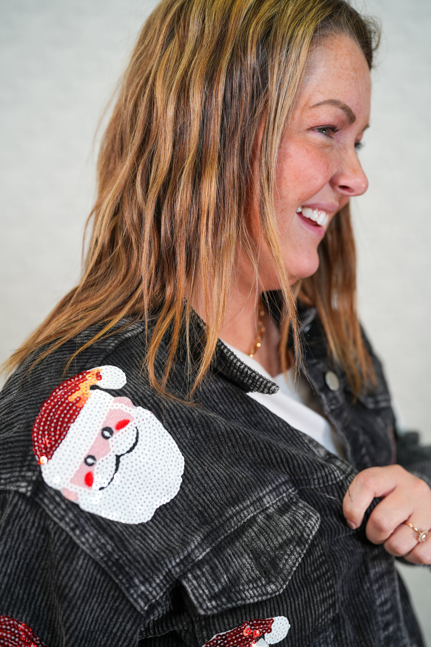 Santa Sequin Jacket Black Corduroy - Buttercup Lynne Boutique
