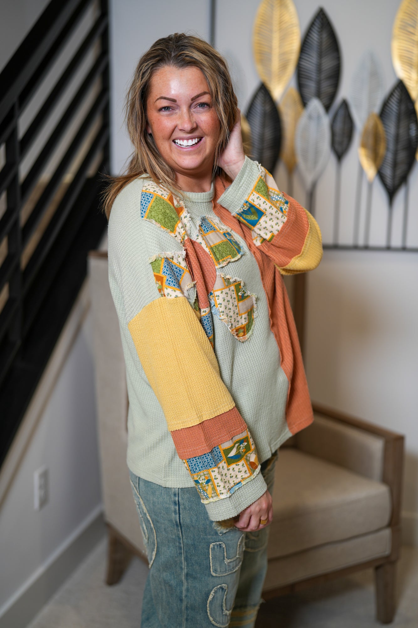 All Around Groovy Color Block Thermal Pullover - Buttercup Lynne Boutique