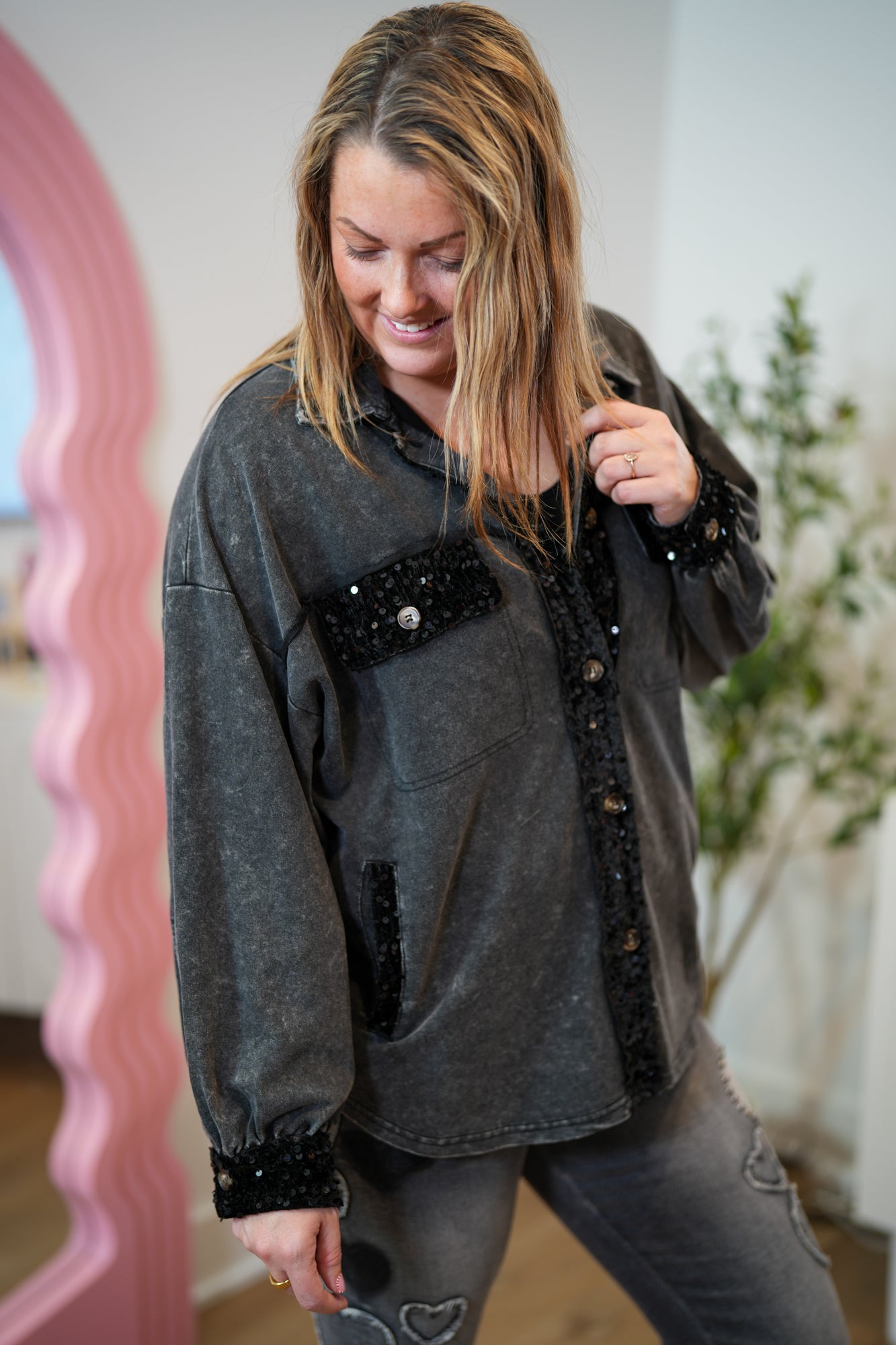 Reach For The Sky Long Sleeve Button Down Top - Buttercup Lynne Boutique