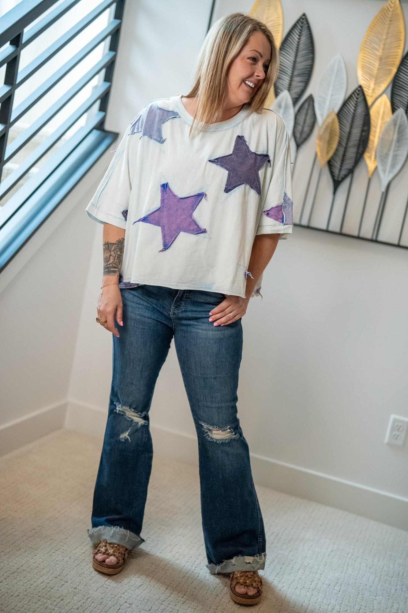 Oli & Hali Washed Star Patchwork Tee - Buttercup Lynne Boutique