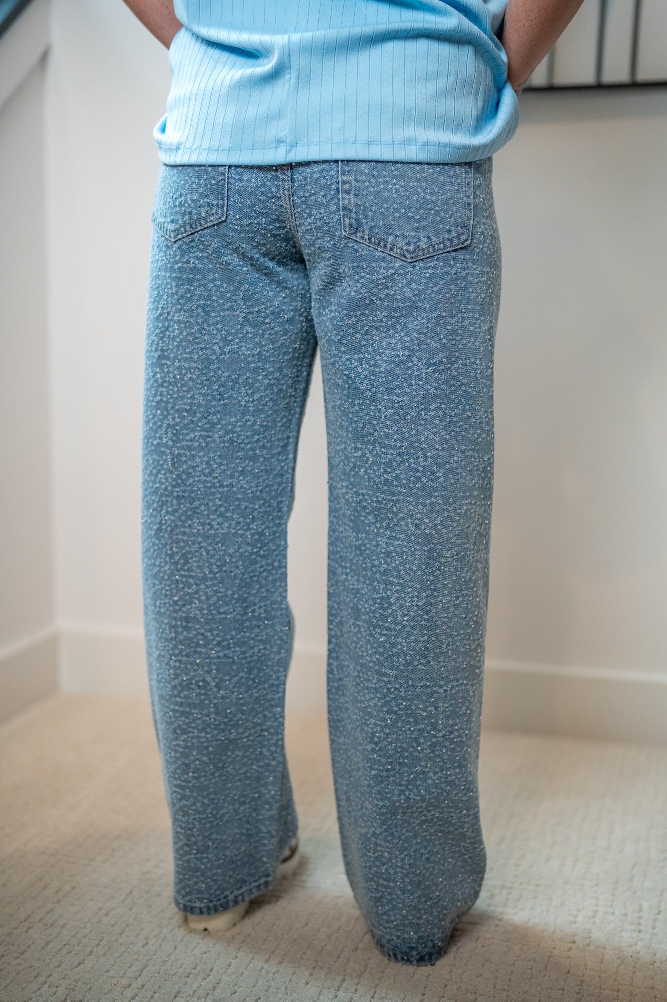 Washed All Over Rhinestone Embellished Denim Jeans - Buttercup Lynne Boutique