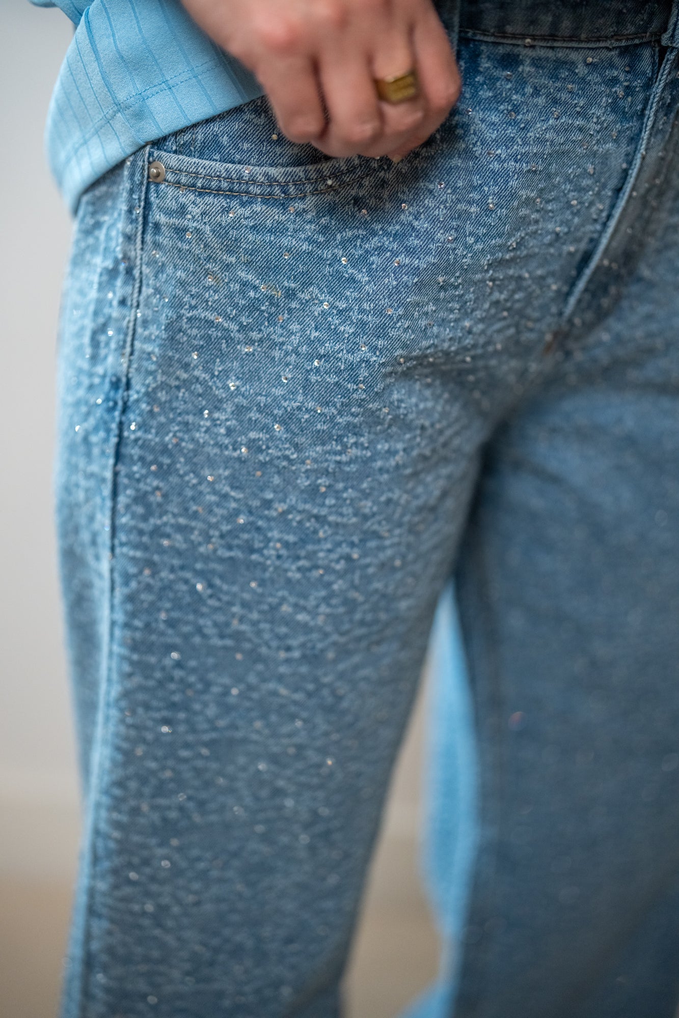 Washed All Over Rhinestone Embellished Denim Jeans - Buttercup Lynne Boutique