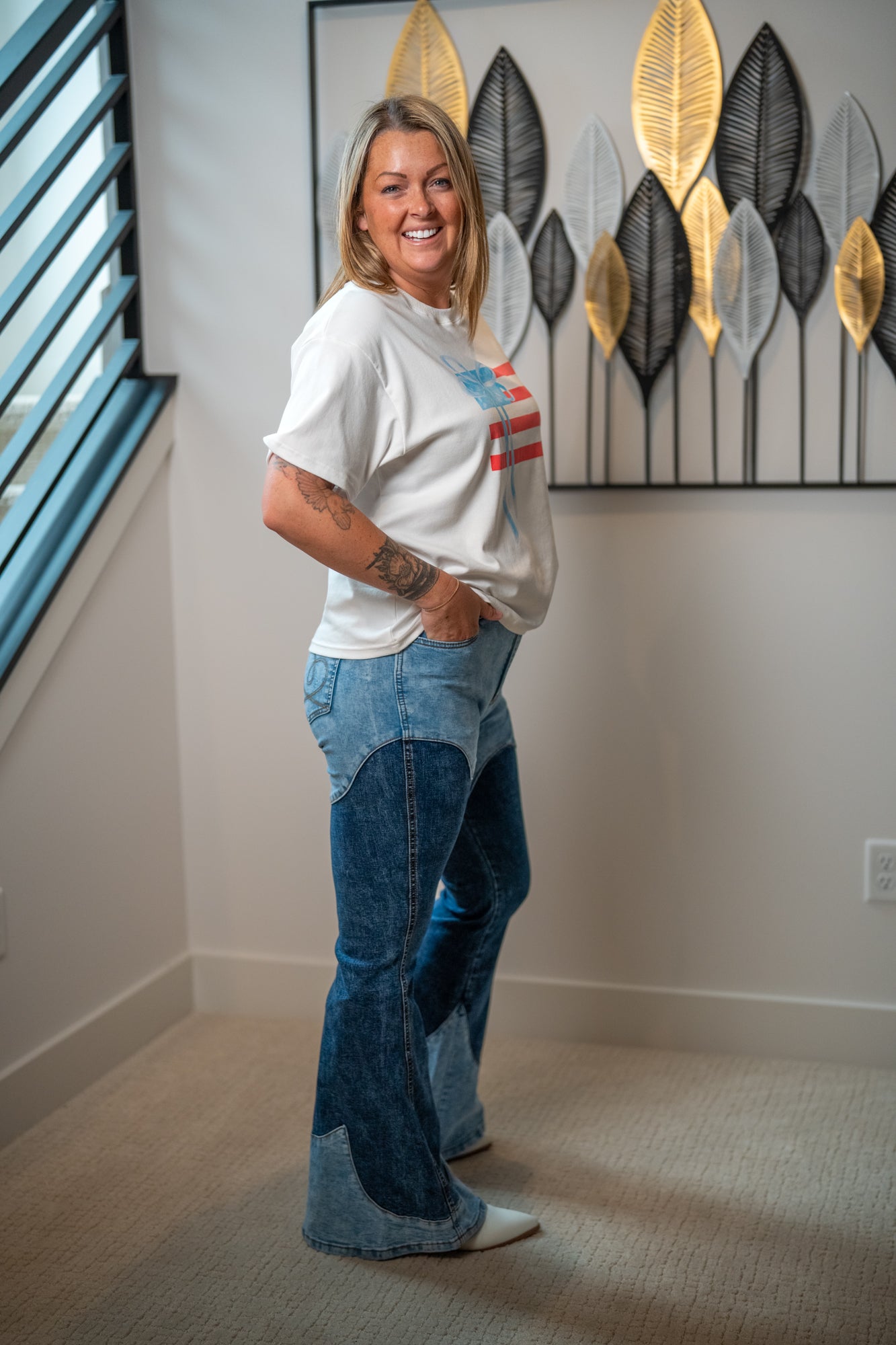 Oli & Hali Tonal Wash Color Block Bootcut Jeans - Buttercup Lynne Boutique