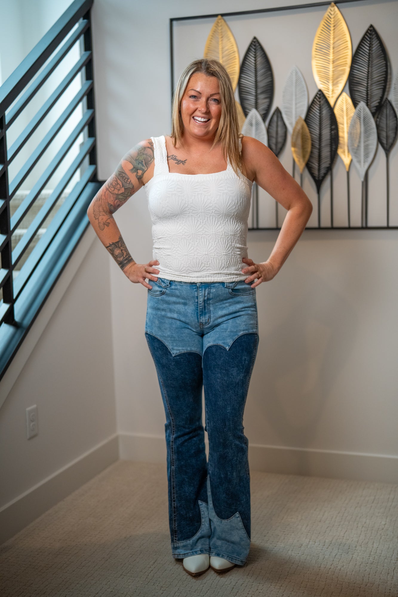 Oli & Hali Tonal Wash Color Block Bootcut Jeans - Buttercup Lynne Boutique