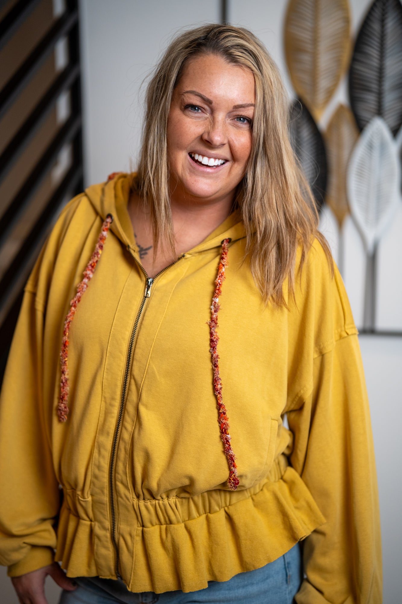 Oli & Hali Washed Zip-Up Hooded Oversized Jacket – Mustard