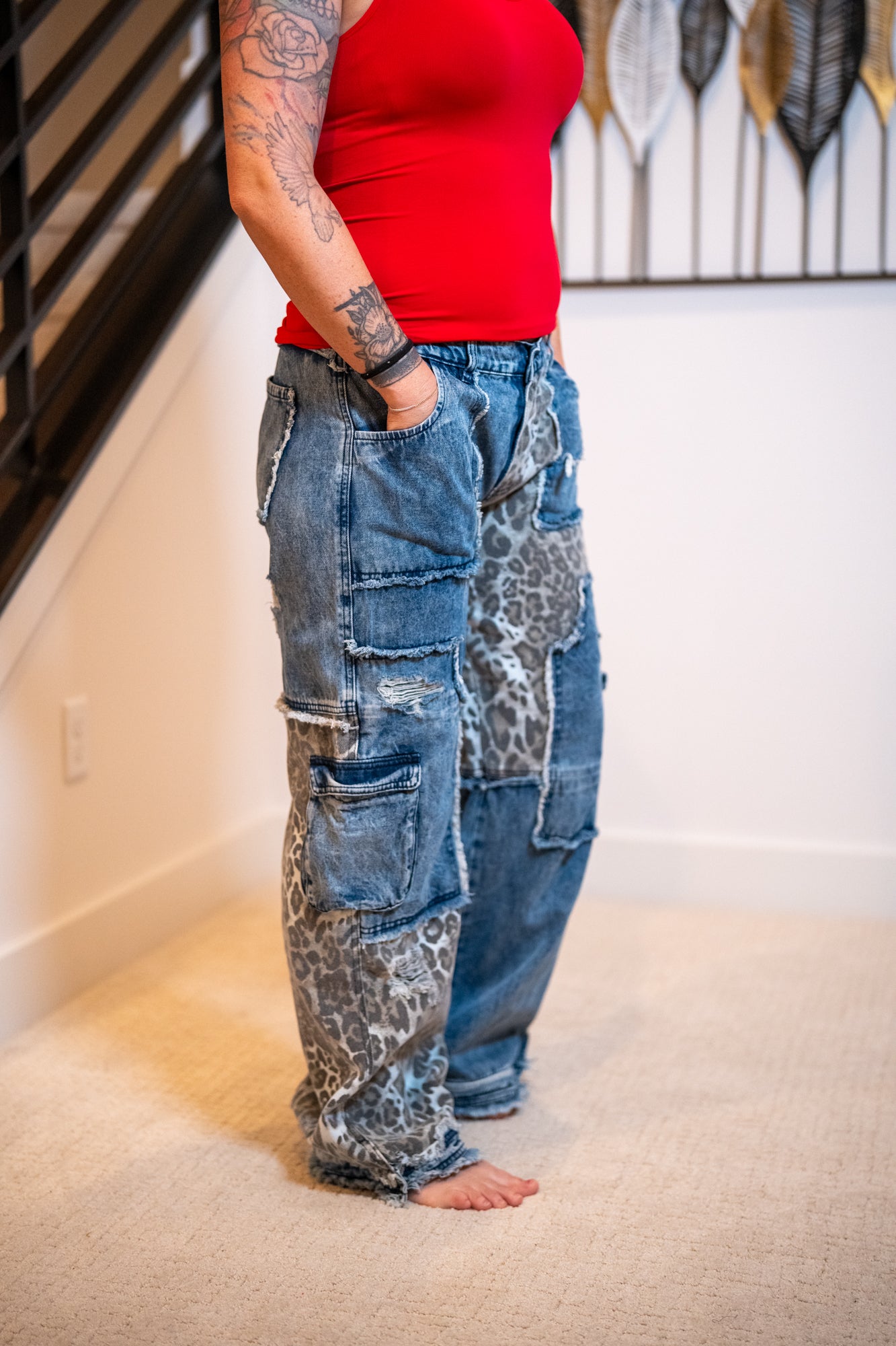 Oli & Hali Washed Leopard Print Denim Jeans