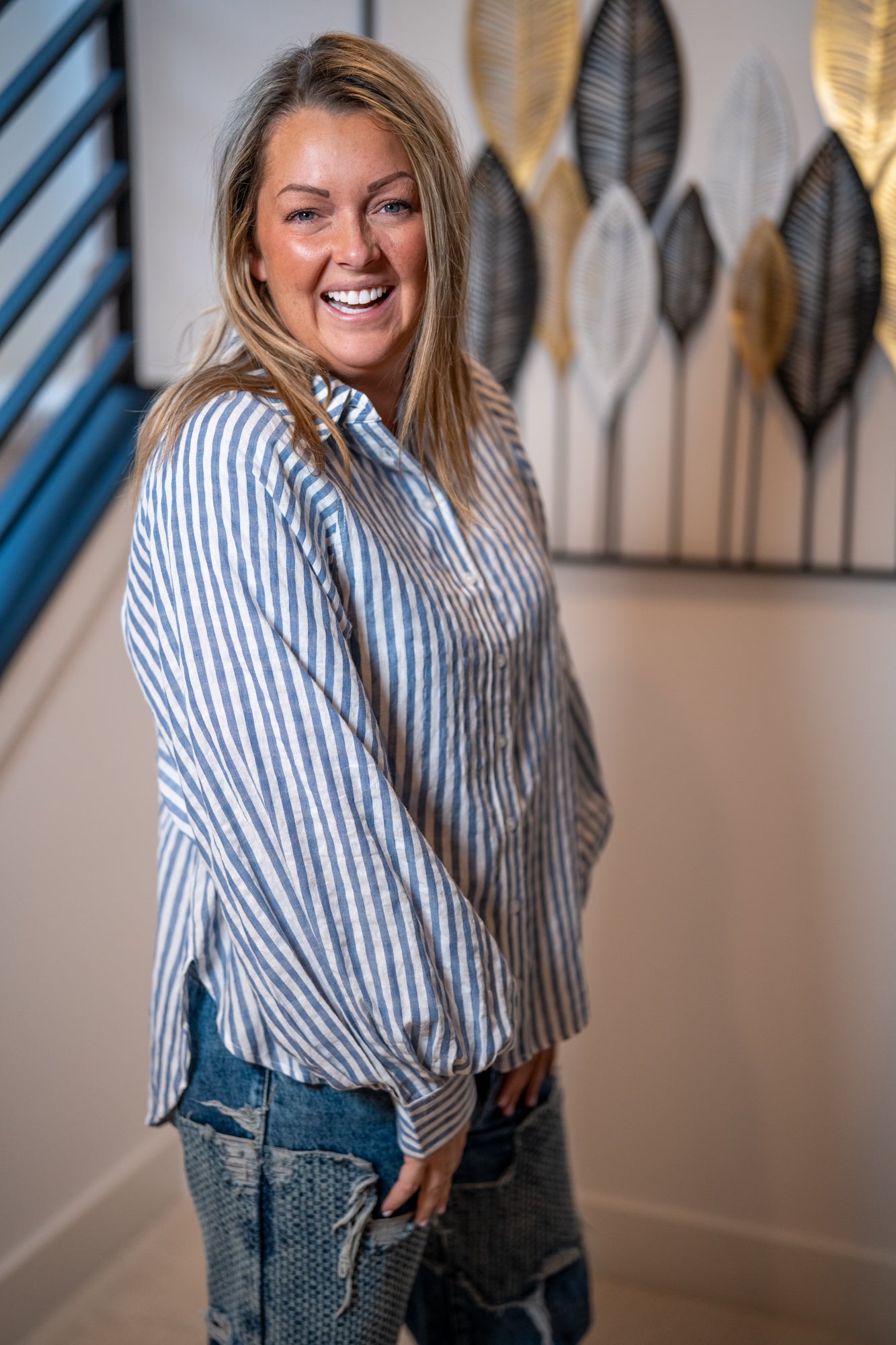 Easel Striped Button Down