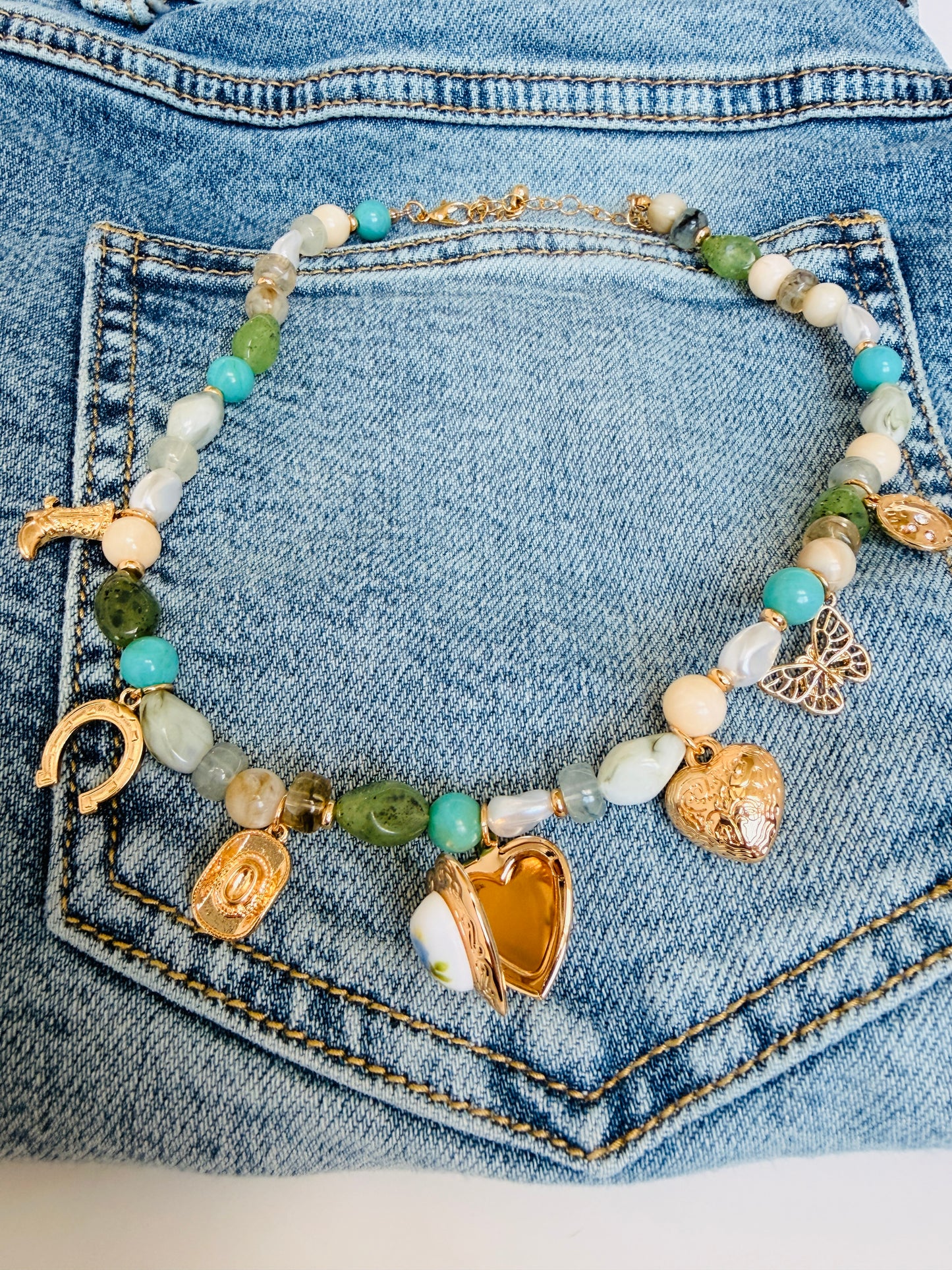 Heart Charm Stone Necklace - Cowgirl Chrome accessory - Buttercup Lynne Boutique