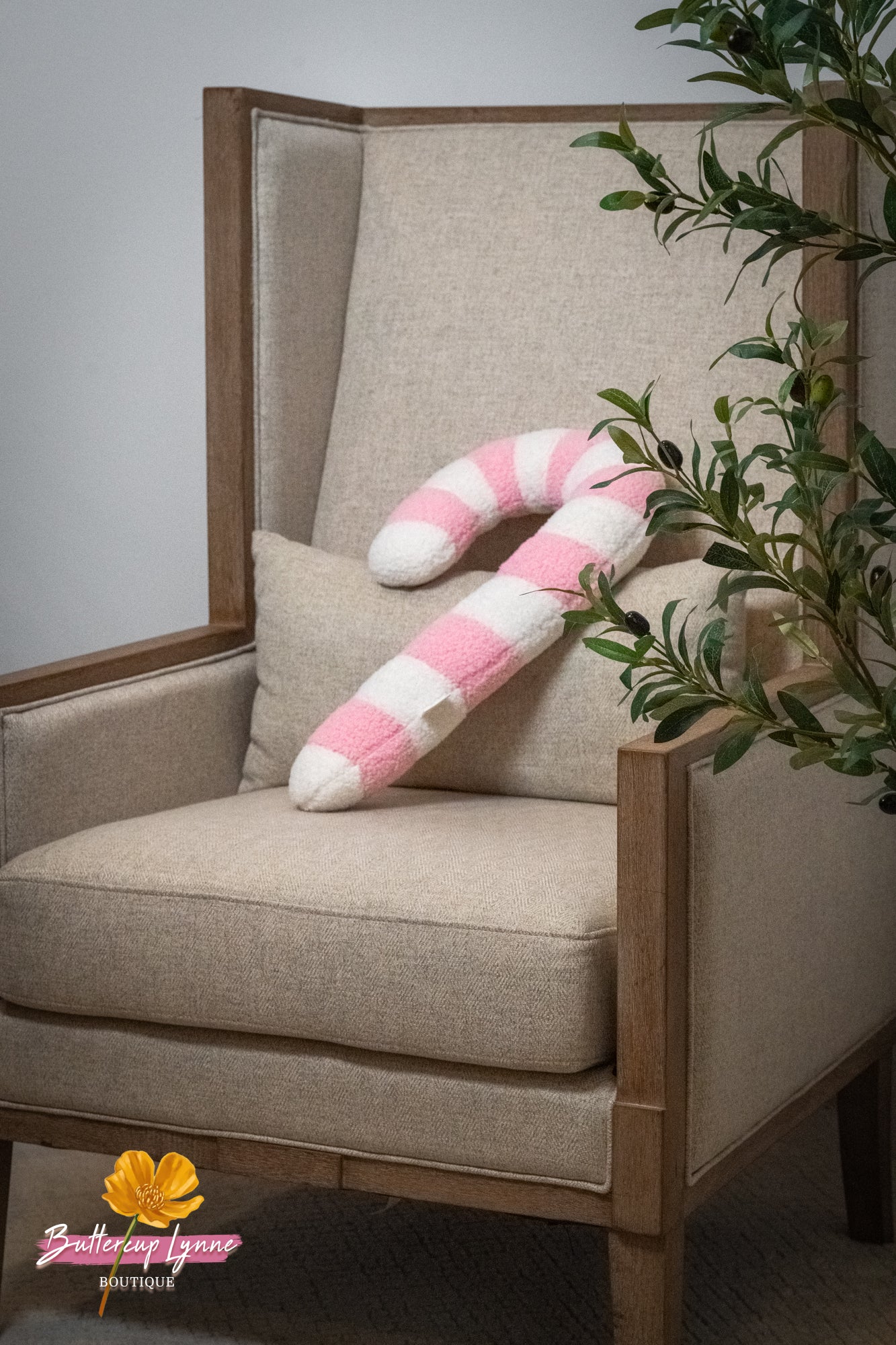 Pink Sugar Candy Cane Pillow | Buttercup Lynne