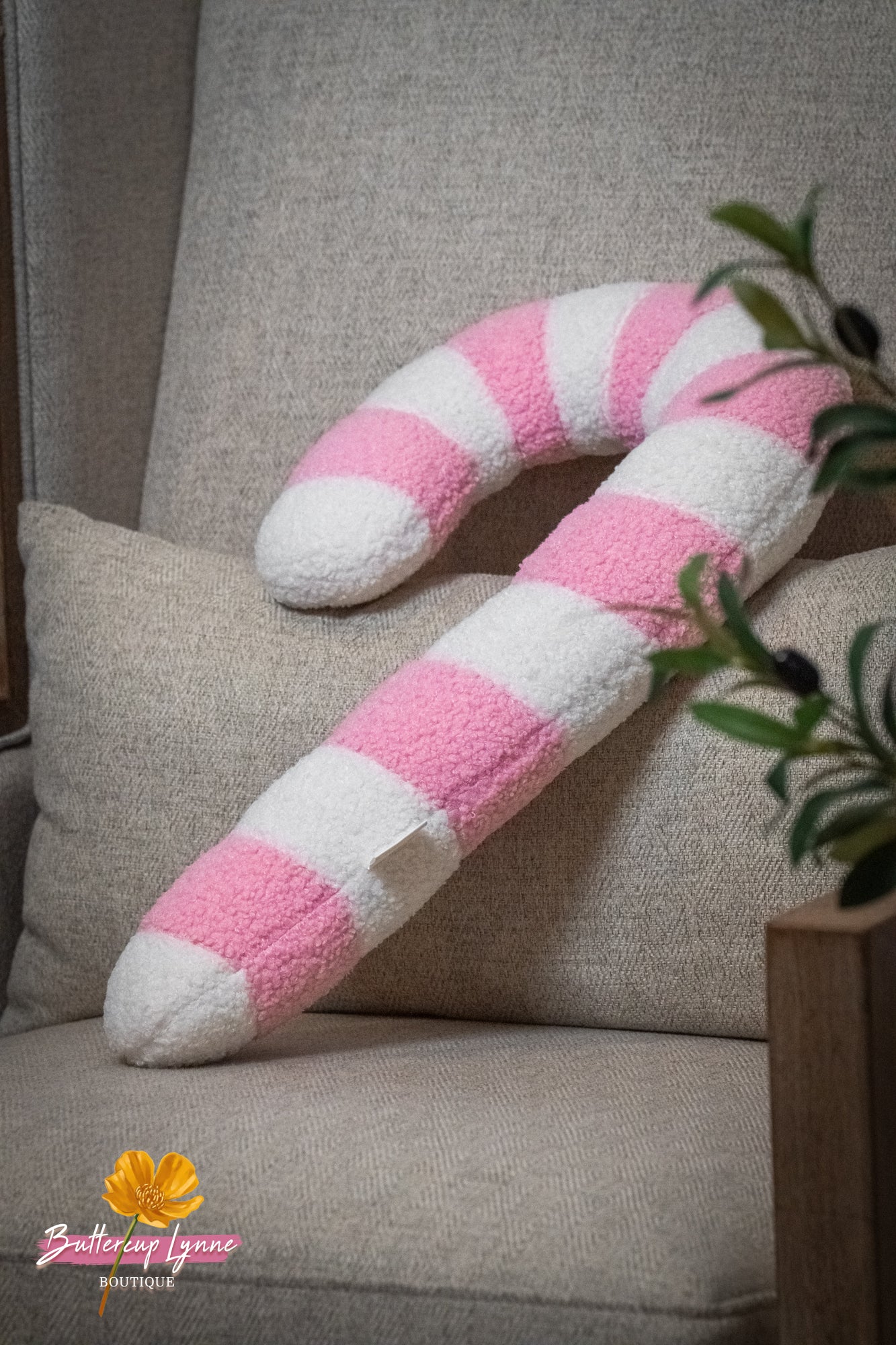 Pink Sugar Candy Cane Pillow | Buttercup Lynne