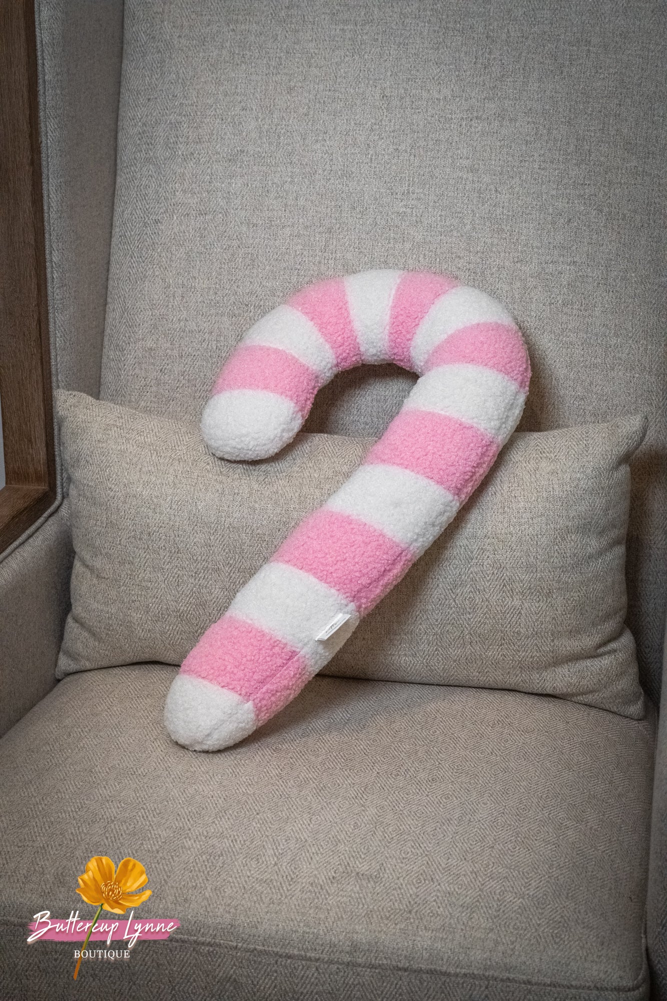 Pink Sugar Candy Cane Pillow | Buttercup Lynne
