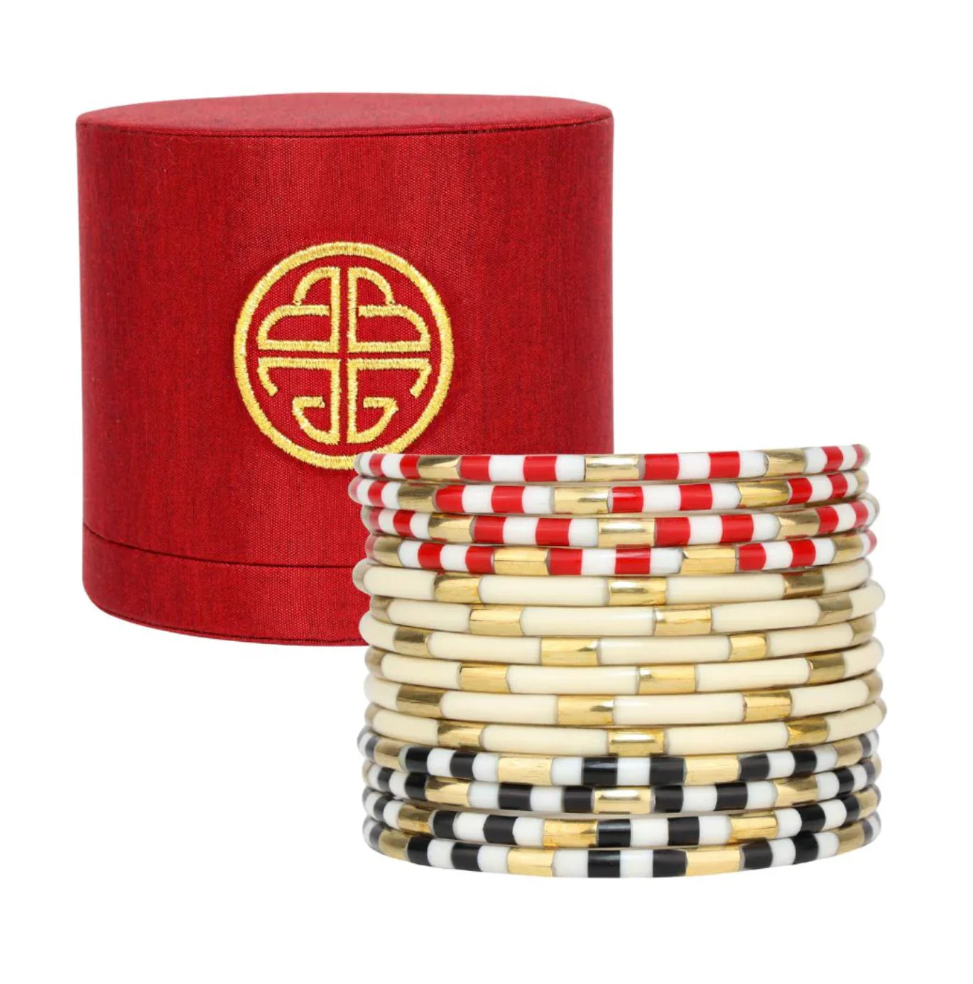 BuDhaGirl Gifting Bundle - 12 Veda Bangles + Red Silk Canister Box - Buttercup Lynne Boutique
