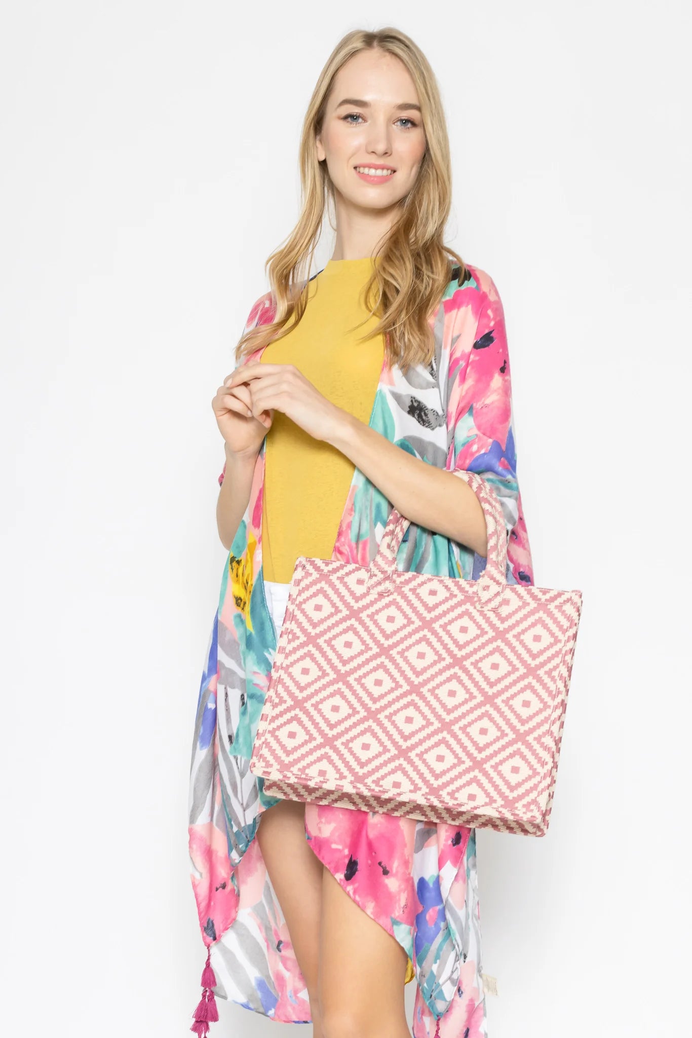 Pink Geometric Tote Bag - Buttercup Lynne Boutique