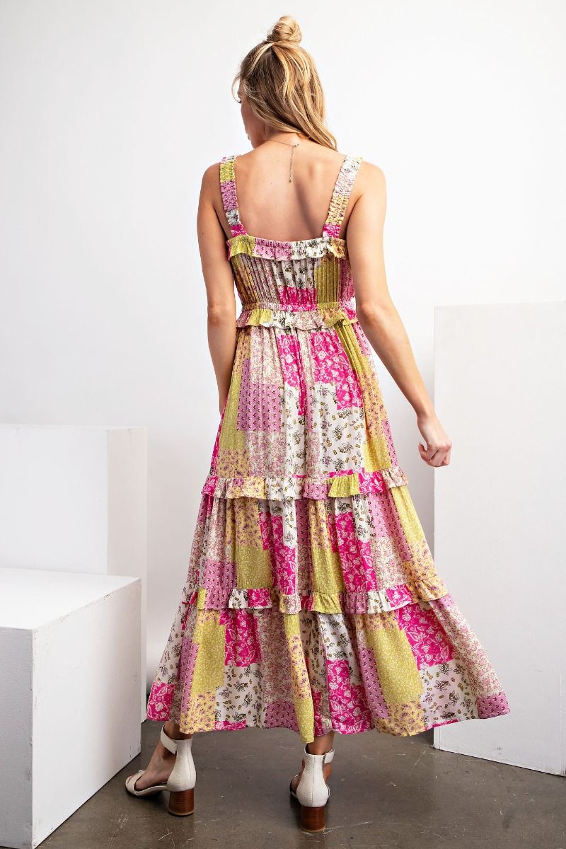 Lime Pink Patchwork Maxi Dress - Buttercup Lynne Boutique