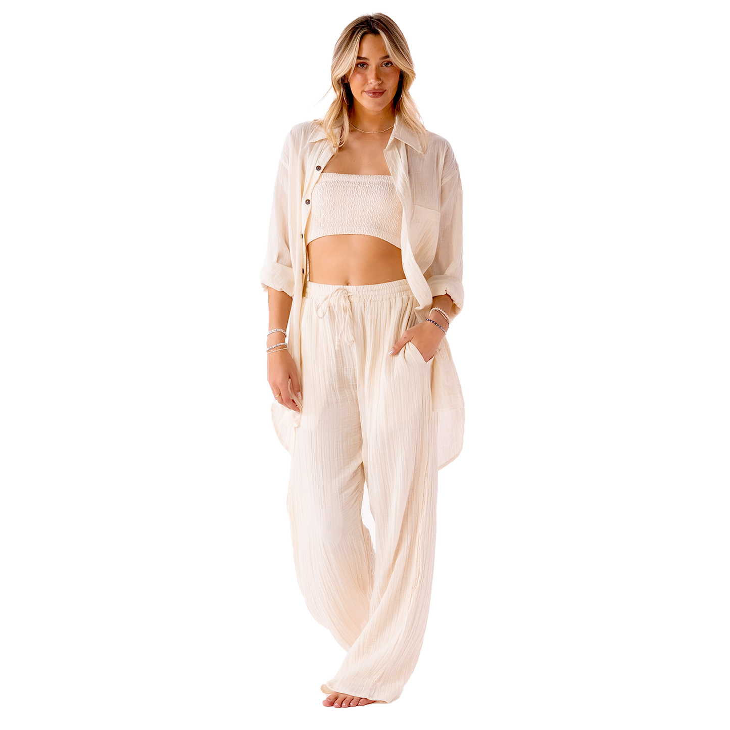 Cream Cabana Pants - Buttercup Lynne Boutique