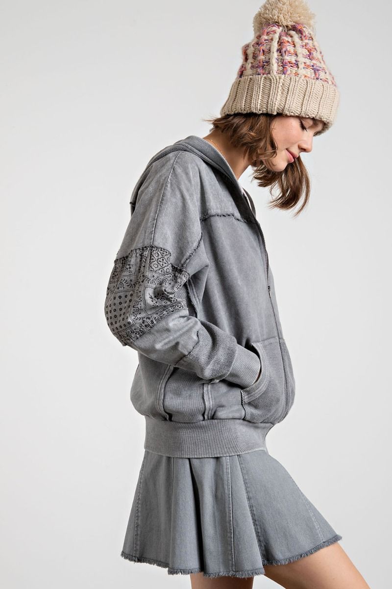 Mineral Washed Terry Zippered Hoodie - Buttercup Lynne Boutique
