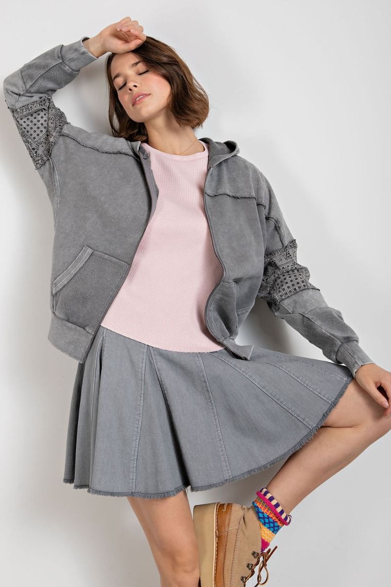 Mineral Washed Terry Zippered Hoodie - Buttercup Lynne Boutique