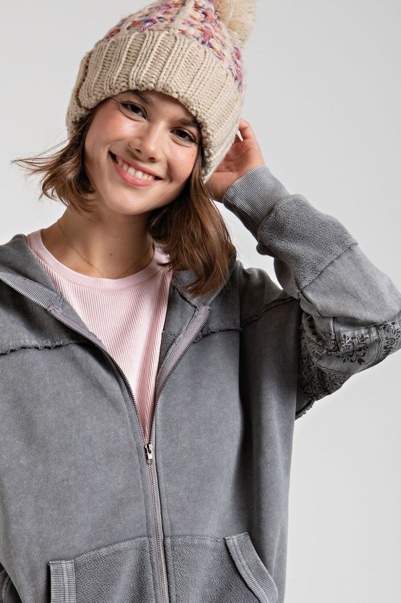Mineral Washed Terry Zippered Hoodie - Buttercup Lynne Boutique