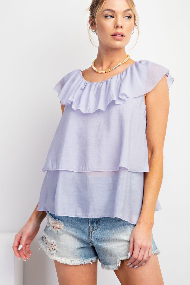 Easel Ruffled Cap Sleeve Top - Buttercup Lynne Boutique