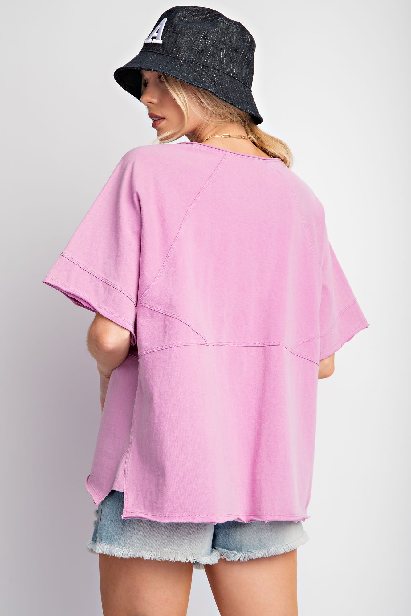 Short Sleeve Mineral Washed Jersey Top in Lilac Pink - Buttercup Lynne Boutique