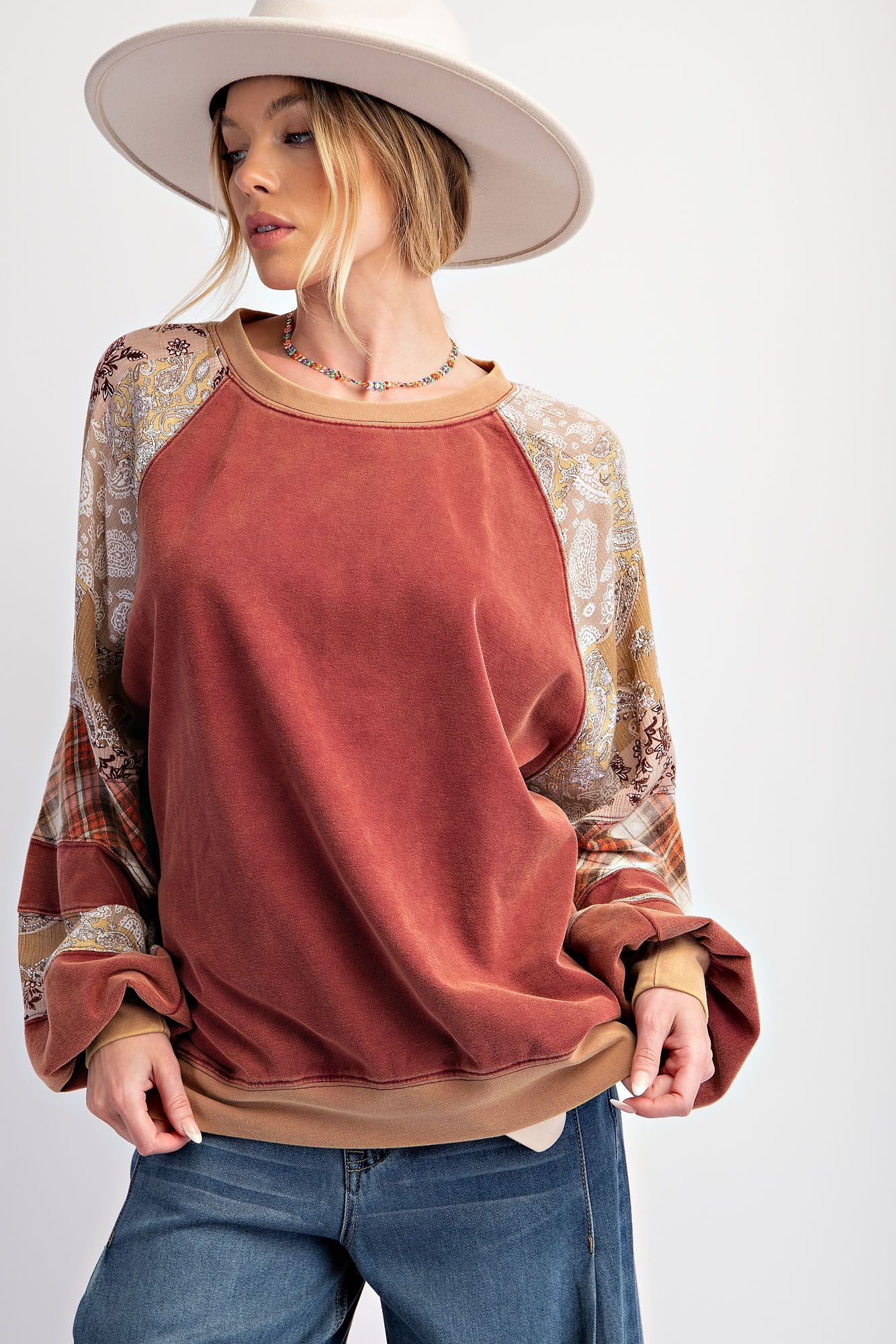 That Feeling Print Mix Top - Buttercup Lynne Boutique