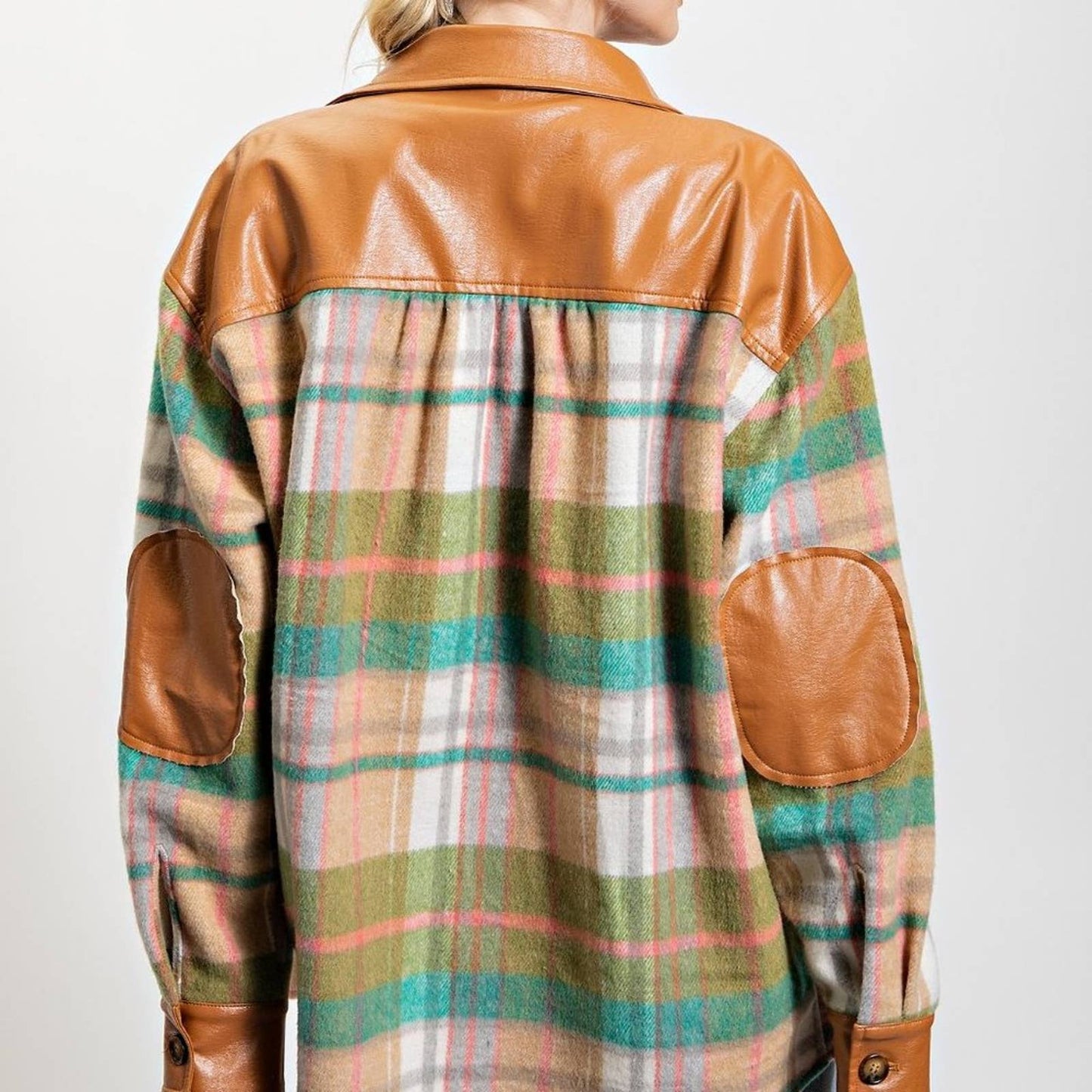 Plaid Button Down Shacket - Green - Brown - Buttercup Lynne Boutique