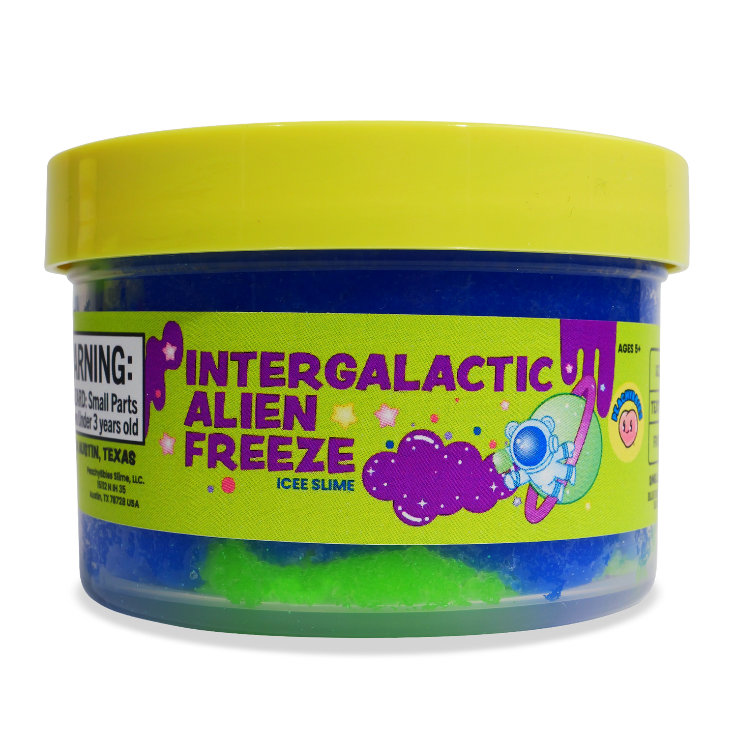 Intergalactic Alien Freeze icee slime in blue container with yellow lid