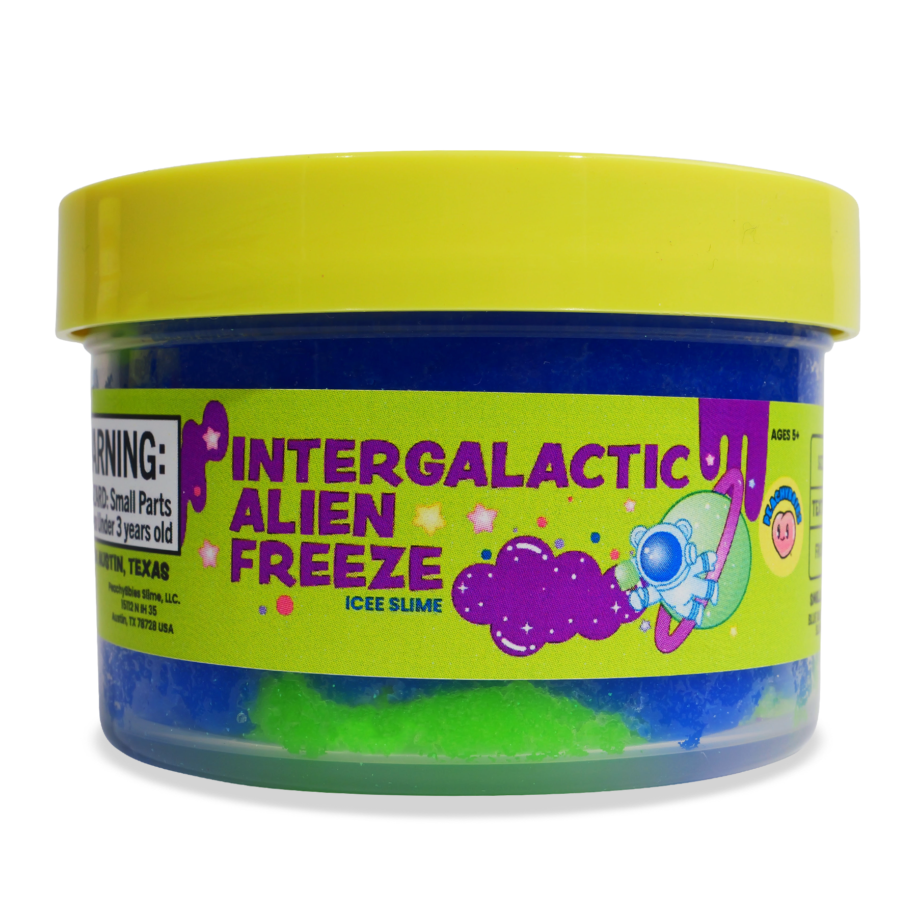 Intergalactic Alien Freeze icee slime in blue container with yellow lid