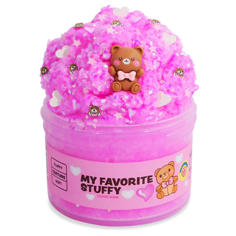Pink slime container with teddy bear charm from My Favorite Stuffy by Peachybbies