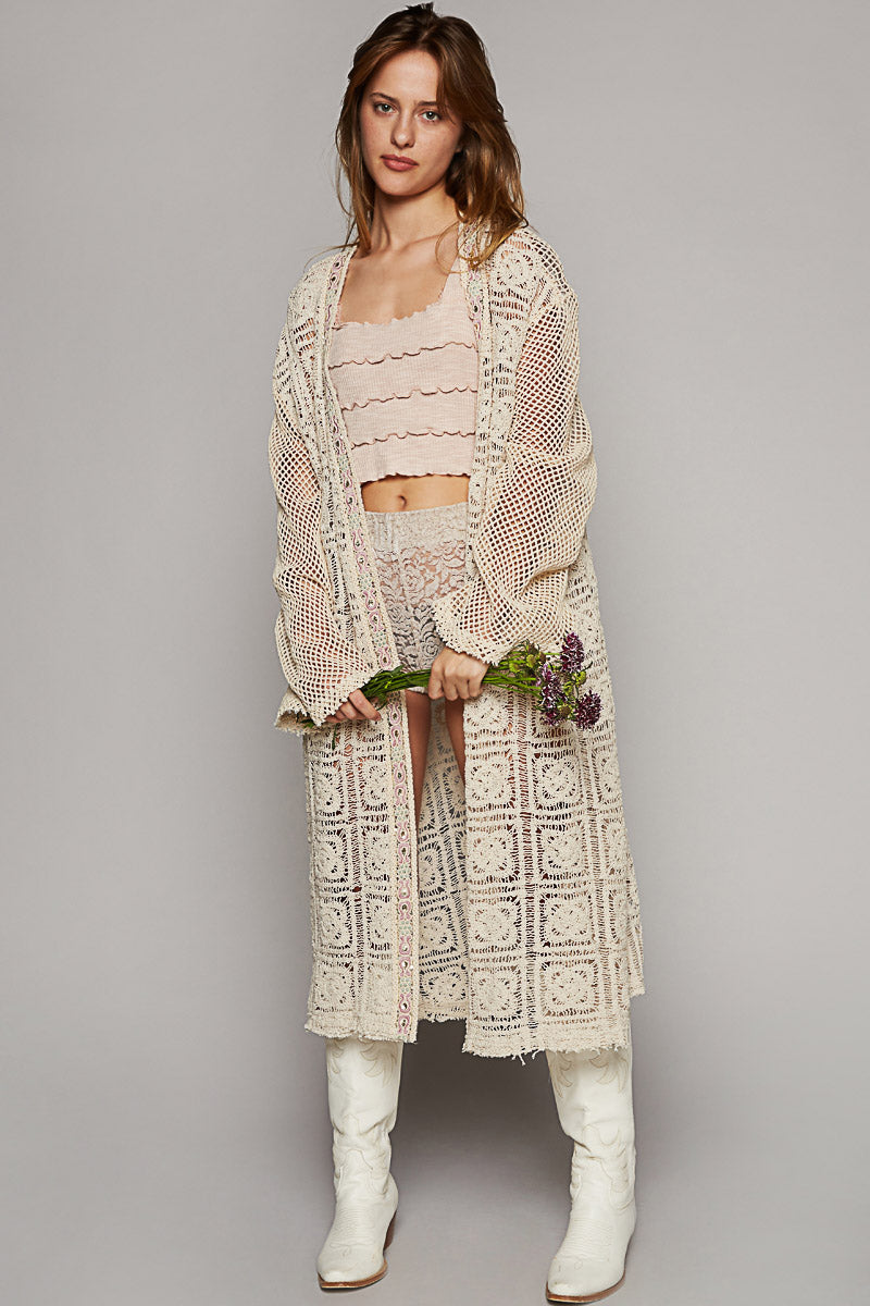 Long Crochet Cardigan Sweater - Buttercup Lynne Boutique