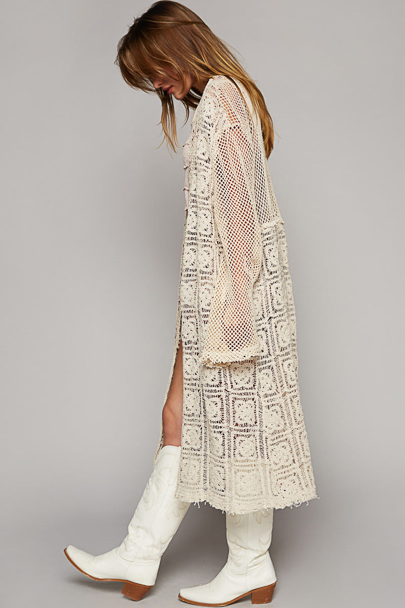 Long Crochet Cardigan Sweater - Buttercup Lynne Boutique
