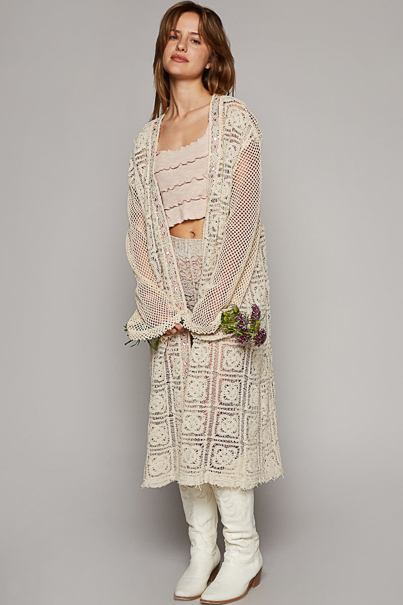 Long Crochet Cardigan Sweater - Buttercup Lynne Boutique