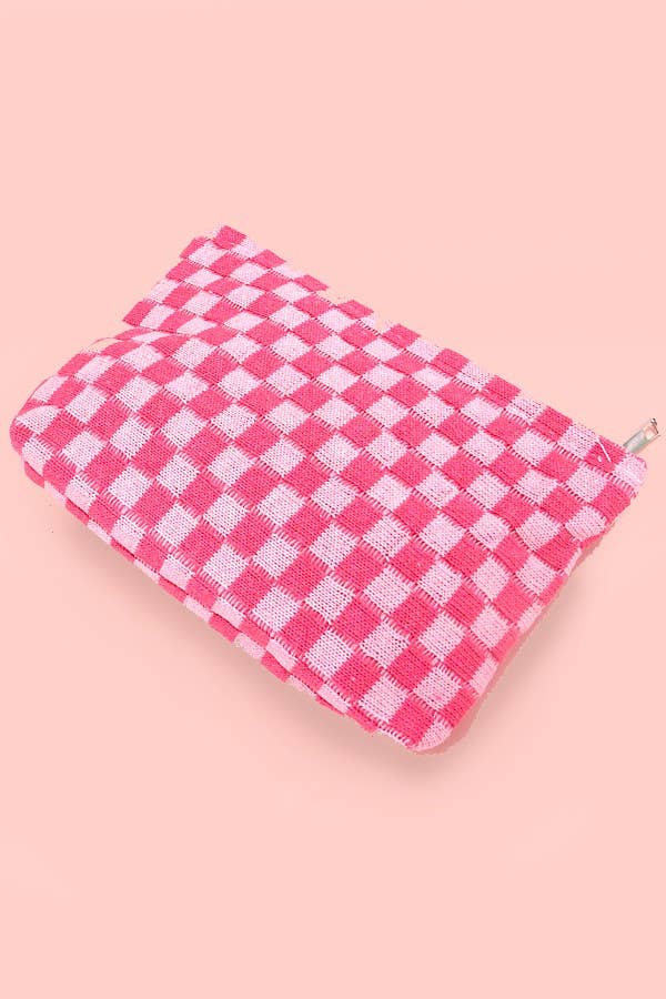 Checkered Cosmetic Makeup Pouch Clutch Bag - Buttercup Lynne Boutique